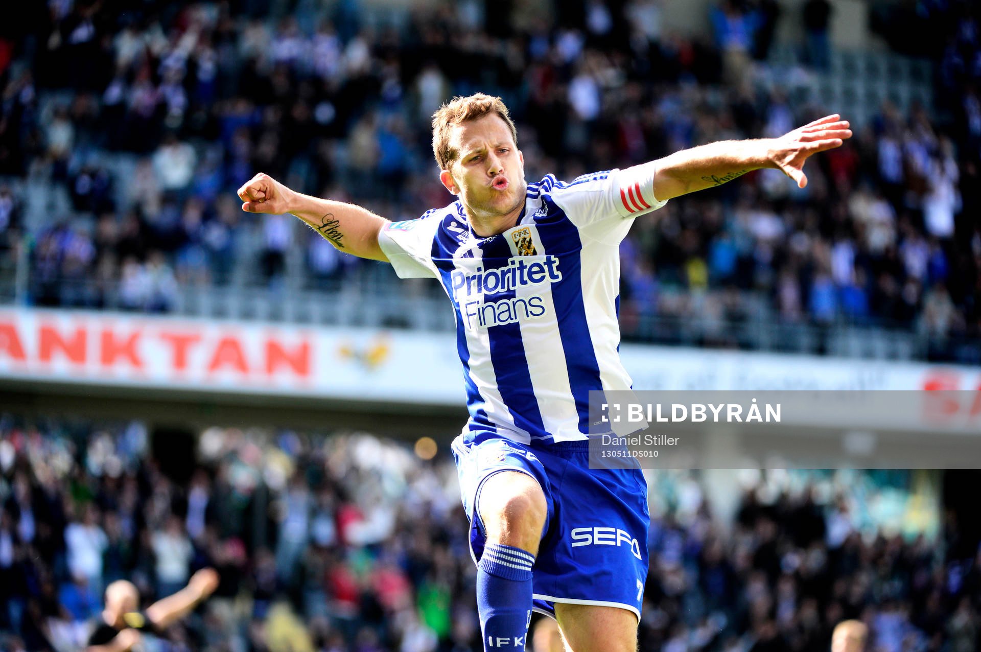 Fotboll, Allsvenskan, IFK Göteborg - Halmstad: Tobias Hysén jublar efter han gjort 1-0 för IFK Göteborg.
