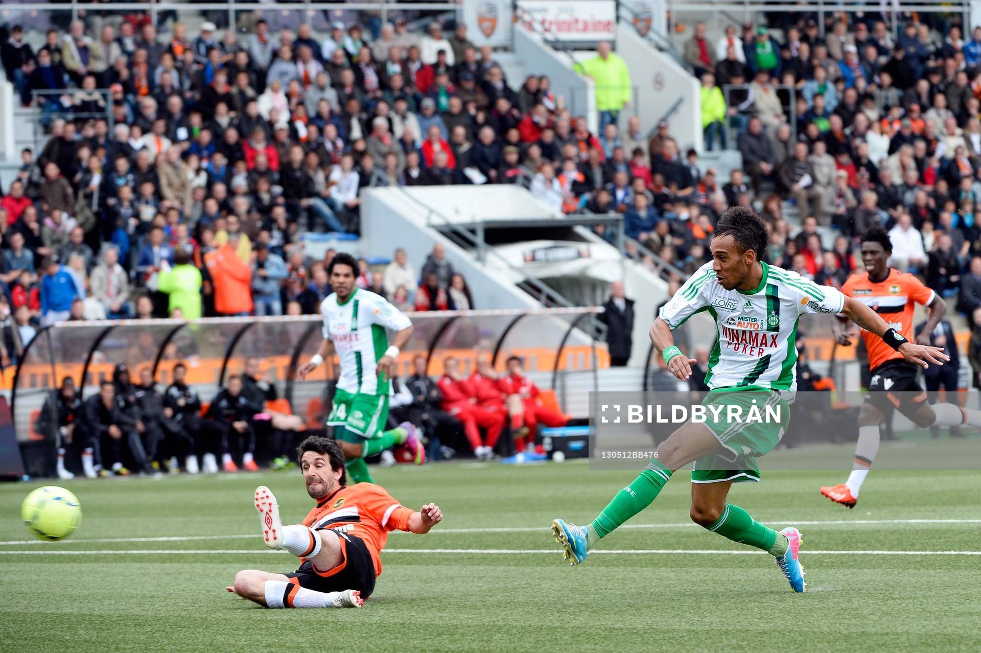  Fotboll, Franska ligan, Lorient - Saint: Arnaud LE LAN / Pierre Emerick AUBAMEYANG - 12.05.2013 - Lorient / Saint Etienne - 36eme  Journee de Ligue 1 