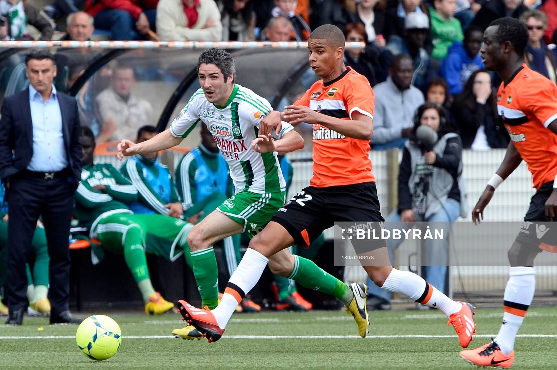  Fotboll, Franska ligan, Lorient - Saint: Favbien LEMOINE / Kevin MONNET PAQUET - 12.05.2013 - Lorient / Saint Etienne - 36eme  Journee de Ligue 1 
