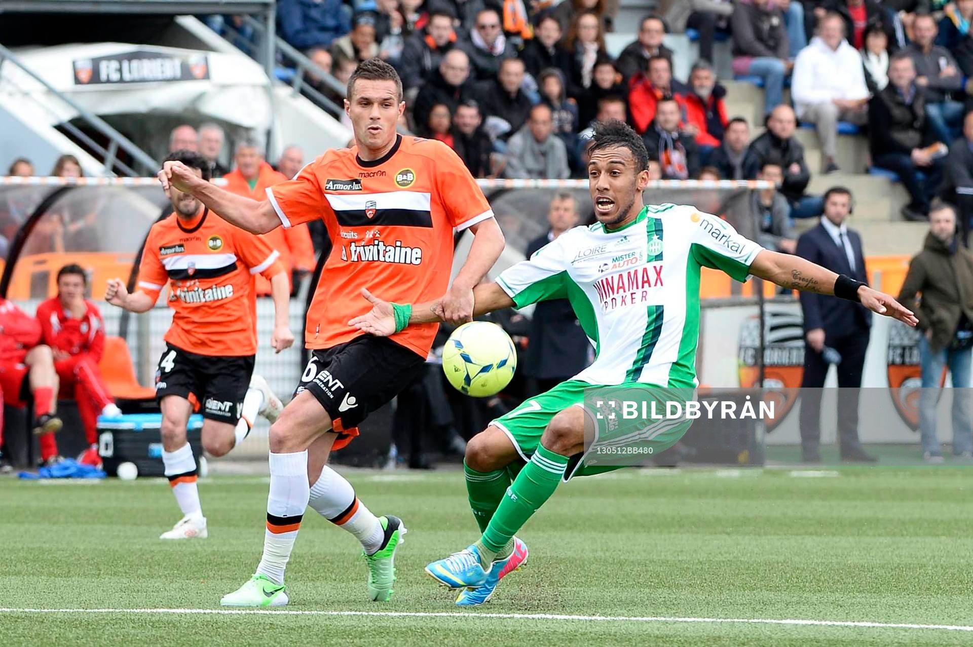  Fotboll, Franska ligan, Lorient - Saint: Gregory BOURILLON / Pierre Emerick AUBAMEYANG - 12.05.2013 - Lorient / Saint Etienne - 36eme  Journee de Ligue 1 