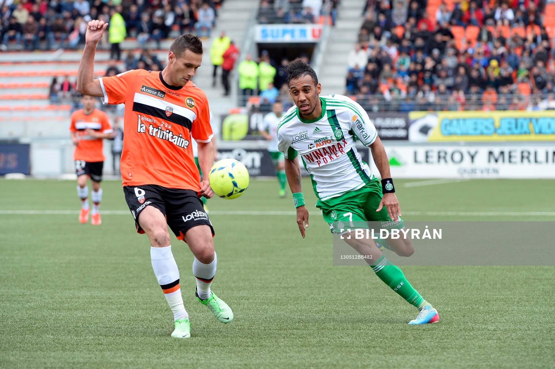  Fotboll, Franska ligan, Lorient - Saint: Gregory BOURILLON / Pierre Emerick AUBAMEYANG - 12.05.2013 - Lorient / Saint Etienne - 36eme  Journee de Ligue 1 
