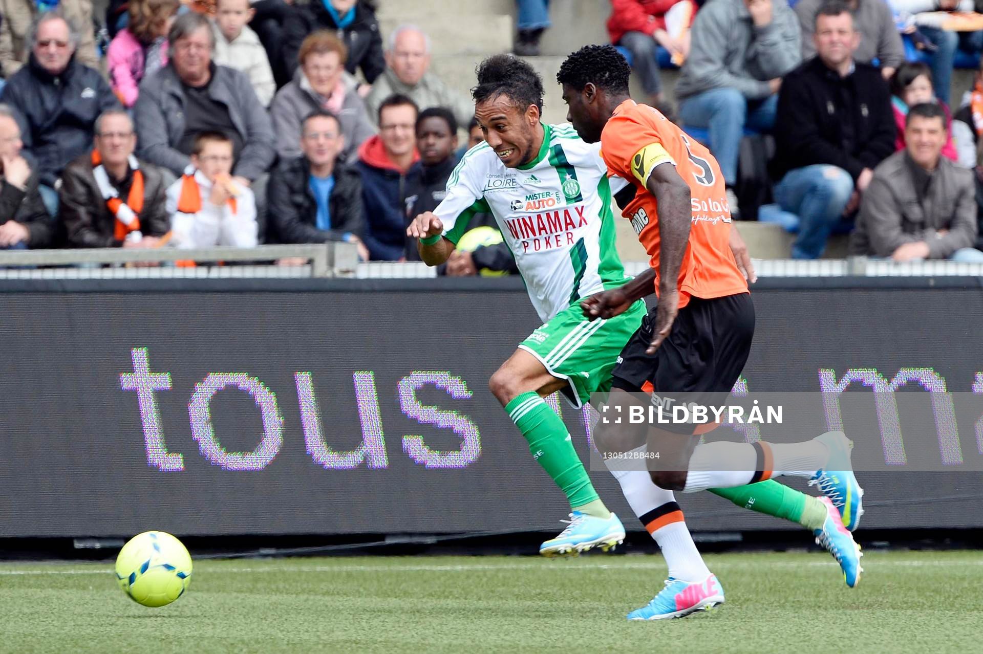  Fotboll, Franska ligan, Lorient - Saint: Pierre Emerick AUBAMEYANG / Bruno ECUELE MANGA - 12.05.2013 - Lorient / Saint Etienne - 36eme  Journee de Ligue 1 