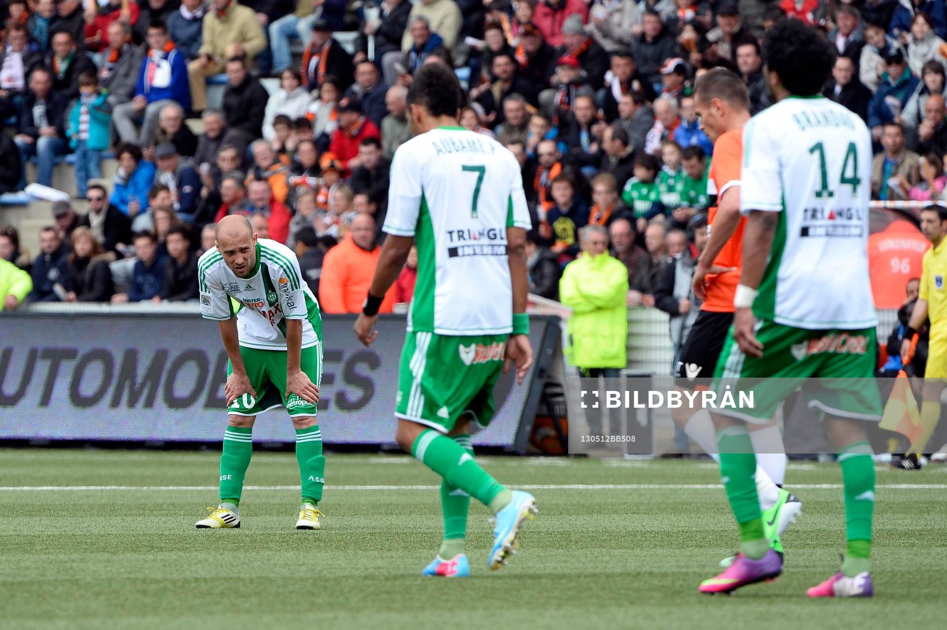 Fotboll, Franska ligan, Lorient - Saint: Renaud COHADE / Pierre Emerick AUBAMEYANG / BRANDAO - 12.05.2013 - Lorient / Saint Etienne - 36eme Journee de Ligue 1