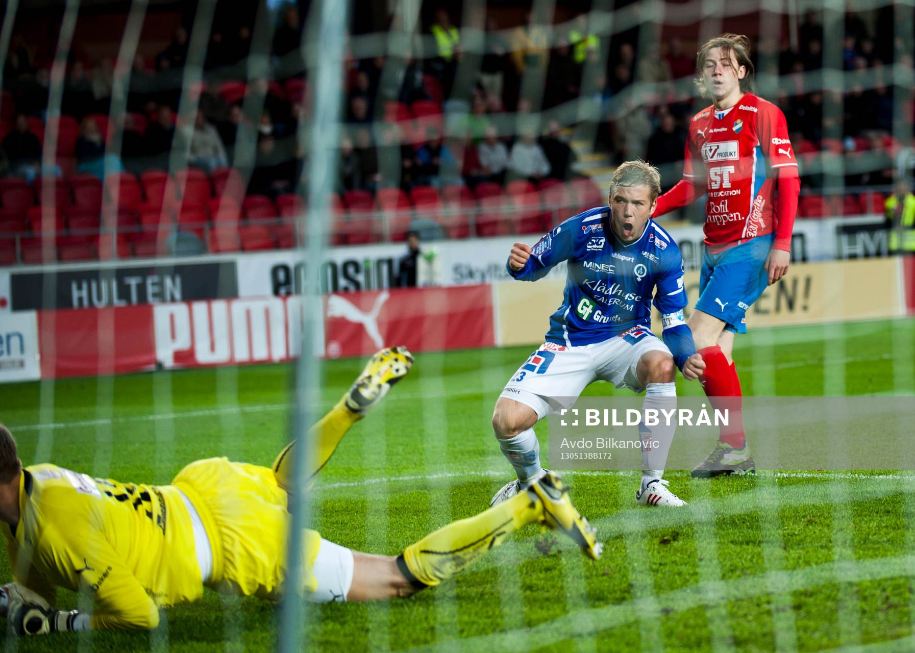 Fotboll, Herr, Allsvenskan, Öster - Åtvidaberg: Anton Tinerholm, jubel, mål, Åtvidaberg, Alexander Nadj, målvakt, Öster