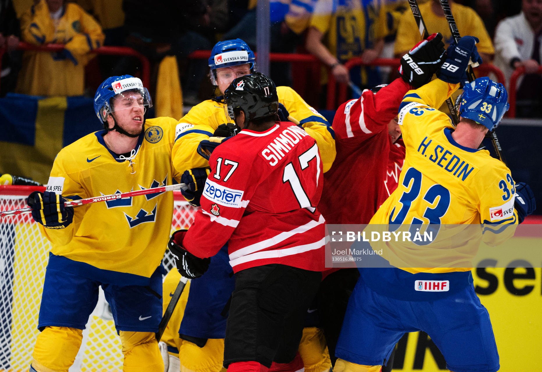 Sveriges Petter Granberg, Staffan Kronwall och Henrik Sedin
