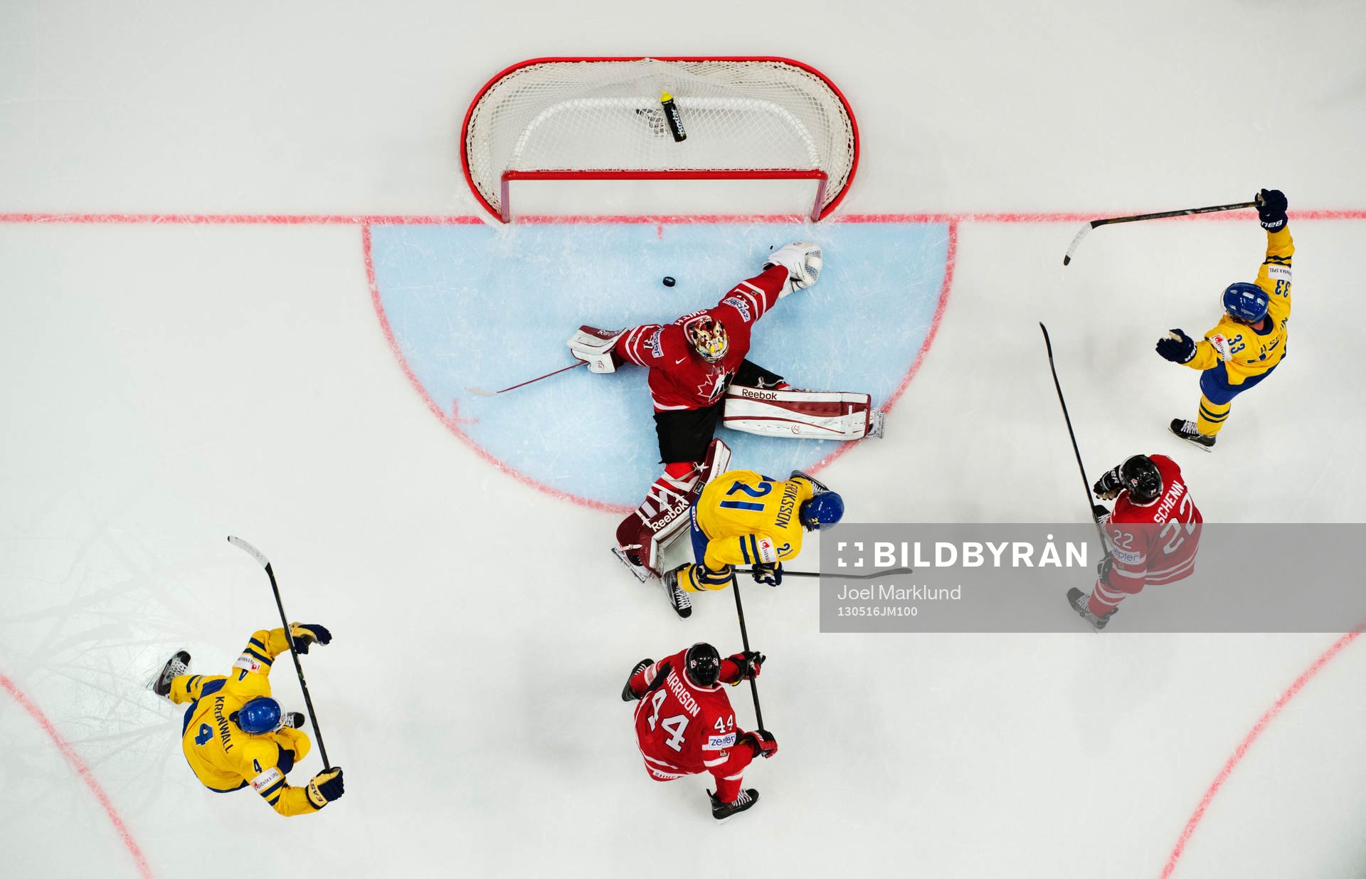 Sveriges Staffan Kronwall, Loui Eriksson och Henrik Sedin