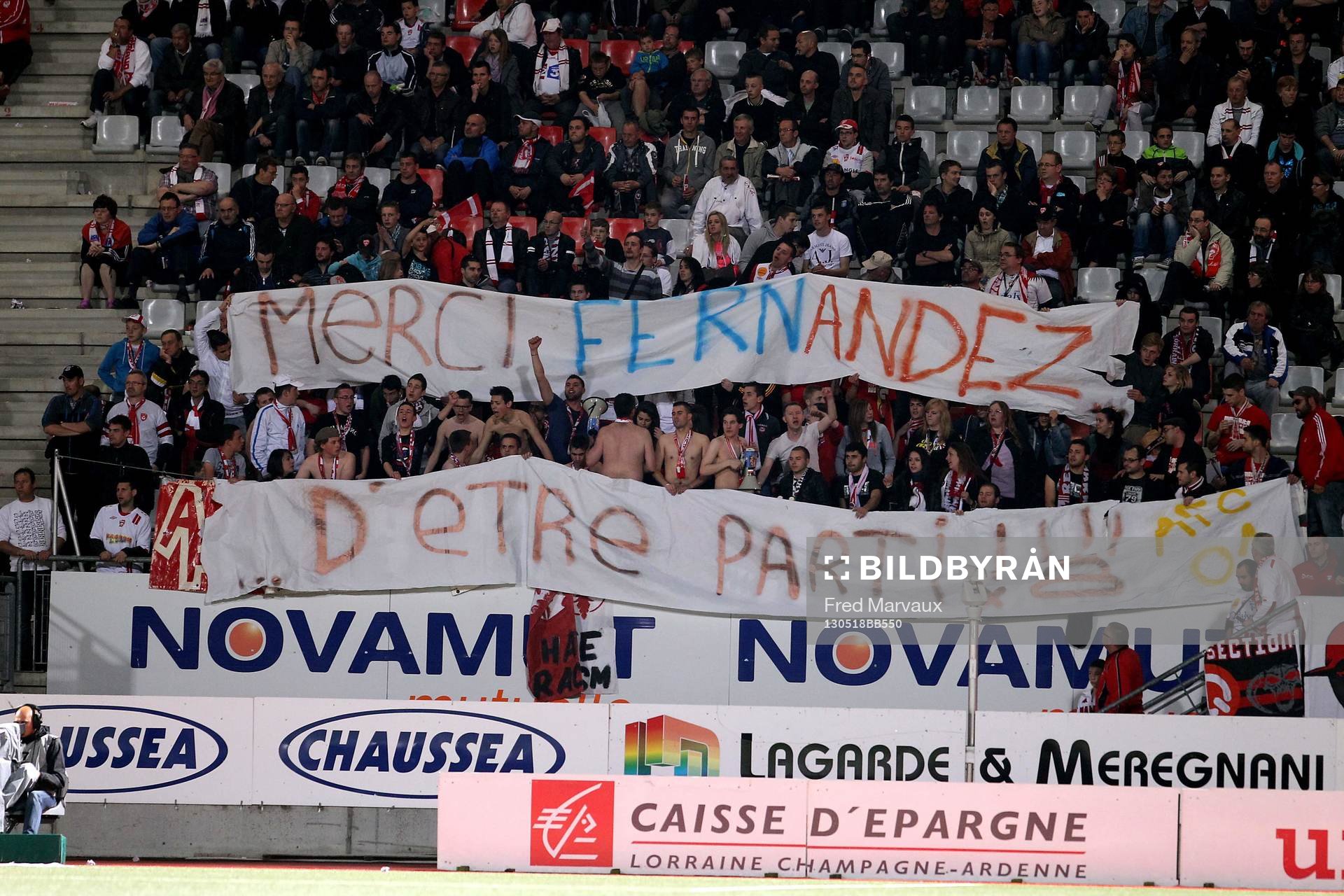 Banderole supporters Nancy merci FERNANDEZ d'etre parti -