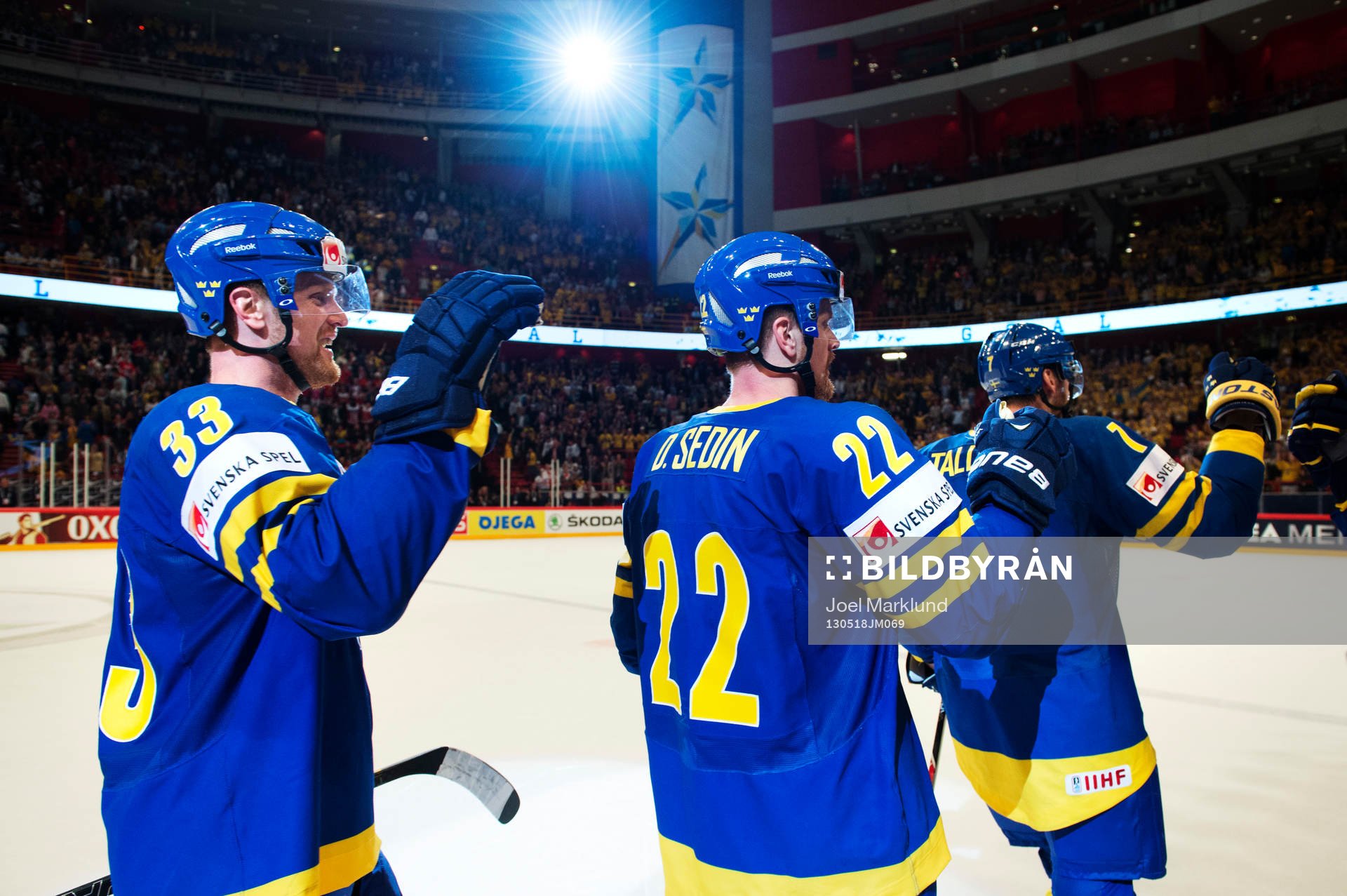 Sveriges Henrik Sedin, Daniel Sedin och Henrik Tallinder