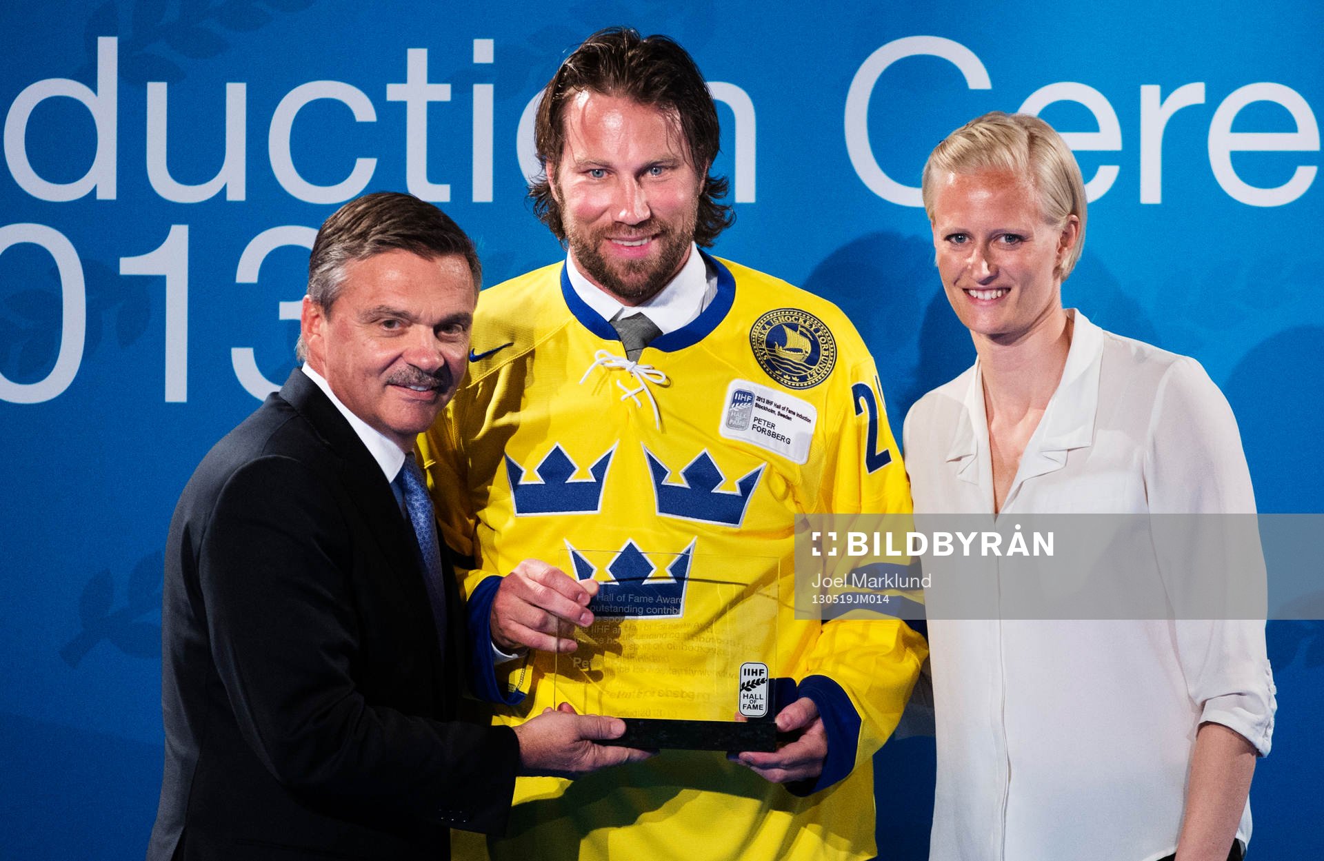 René Fasel (v), ordförande IIHF, och Carolina Klüft (h)