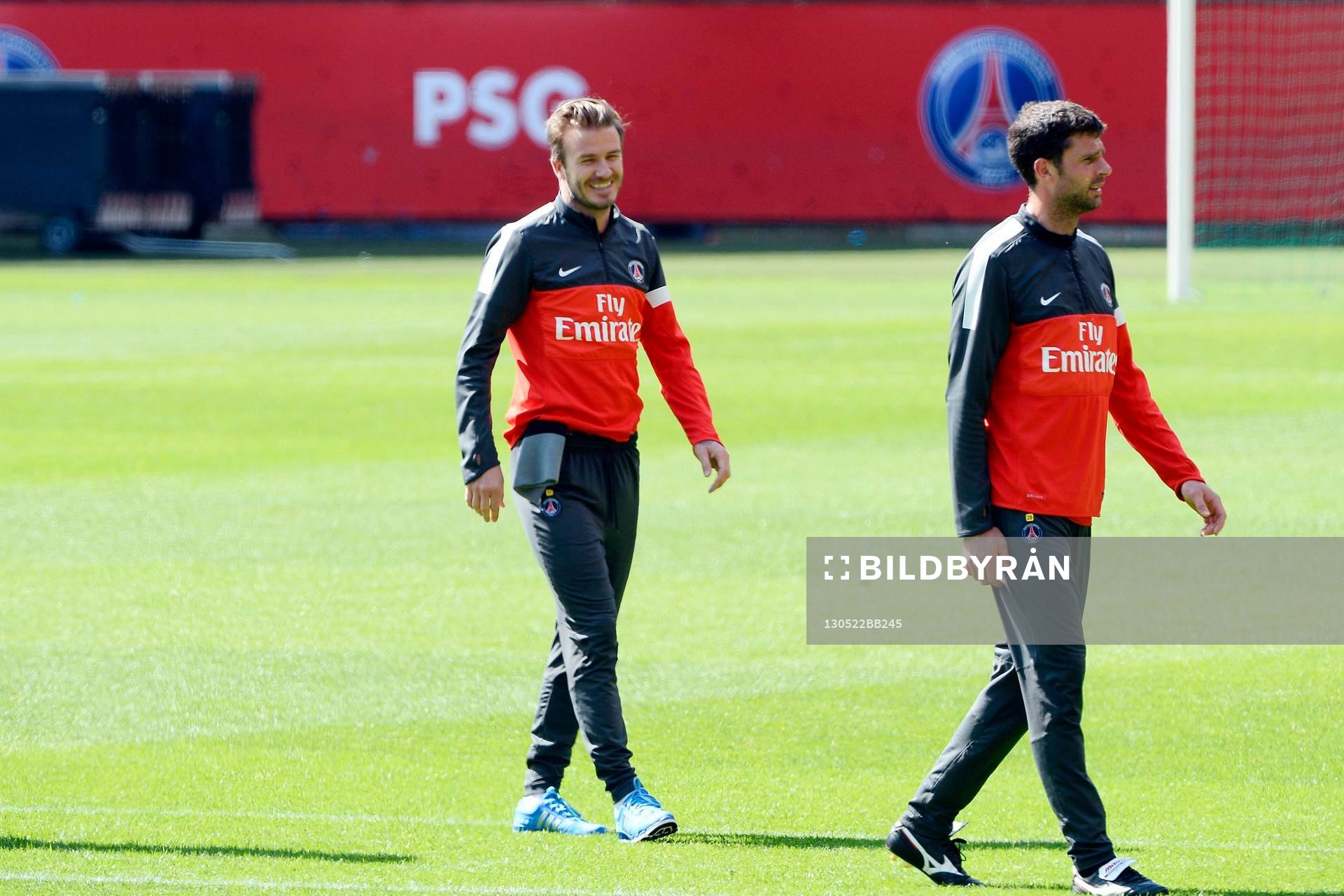  Fotboll, Paris Saint Germain, träning: David BECKHAM / Thiago MOTTA - 22.05.2013 - Entrainement du Paris Saint Germain    