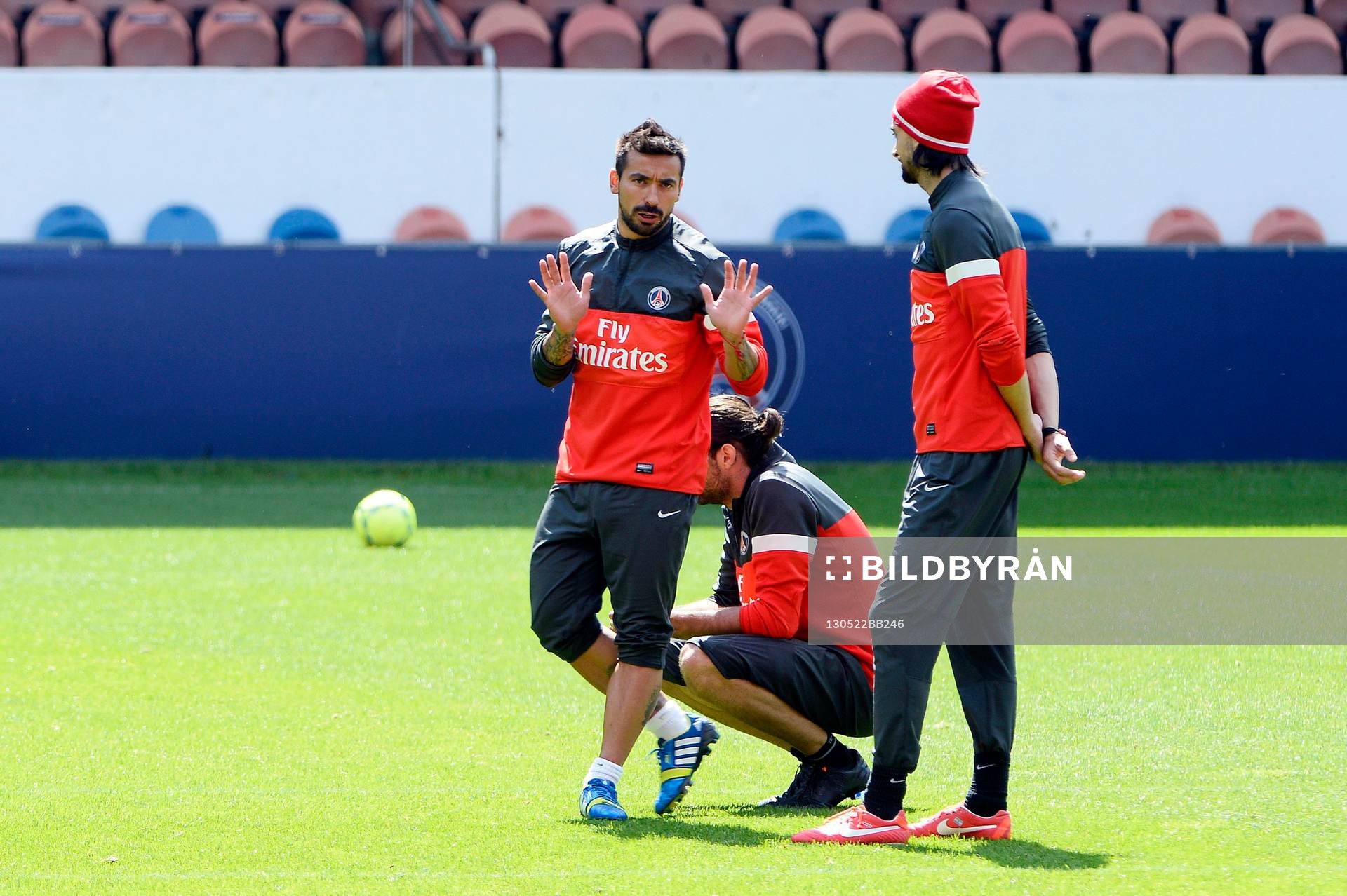  Fotboll, Paris Saint Germain, träning: Ezequiel LAVEZZI / Javier PASTORE - 22.05.2013 - Entrainement du Paris Saint Germain    