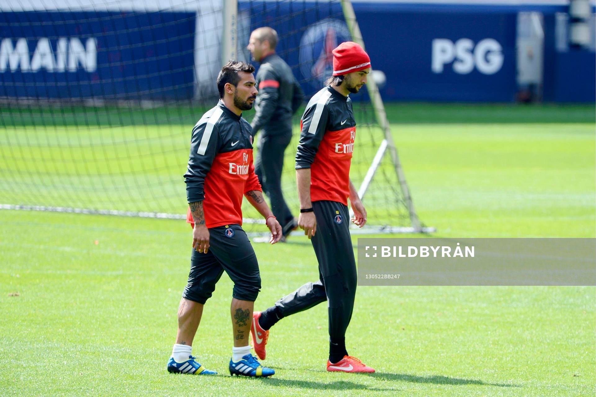  Fotboll, Paris Saint Germain, träning: Ezequiel LAVEZZI / Javier PASTORE - 22.05.2013 - Entrainement du Paris Saint Germain    