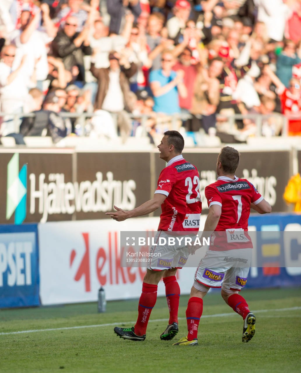Fotboll, Allsvenskan, Kalmar FF - Öster: Melker Hallberg, Kalmar FF, Mats Solheim, Kalmar FF, efter 2-0 