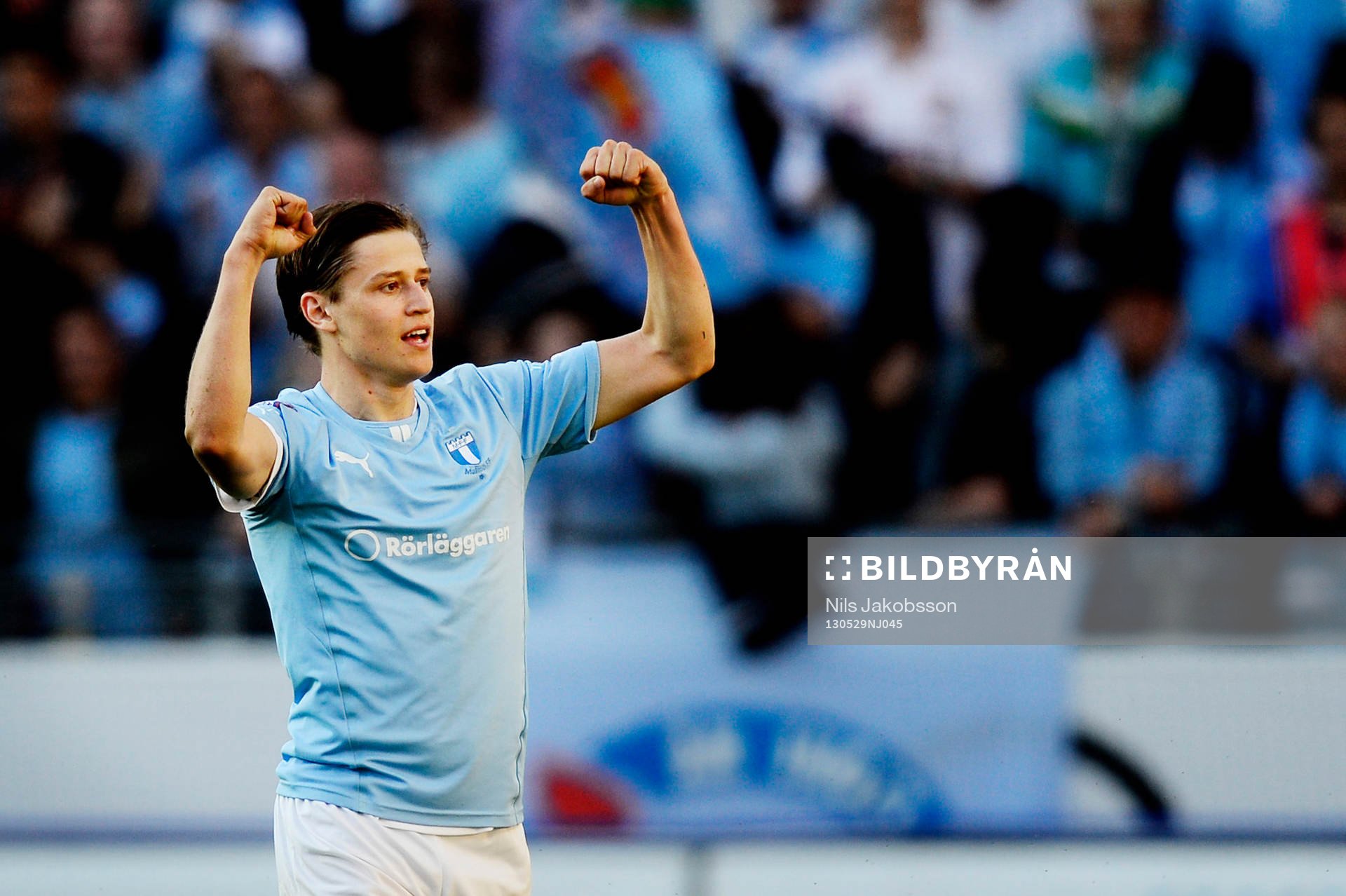 Fotboll, Allsvenskan, Malmö FF - Helsingborg: Simon Thern, Malmö FF, jublar efter 1-0.