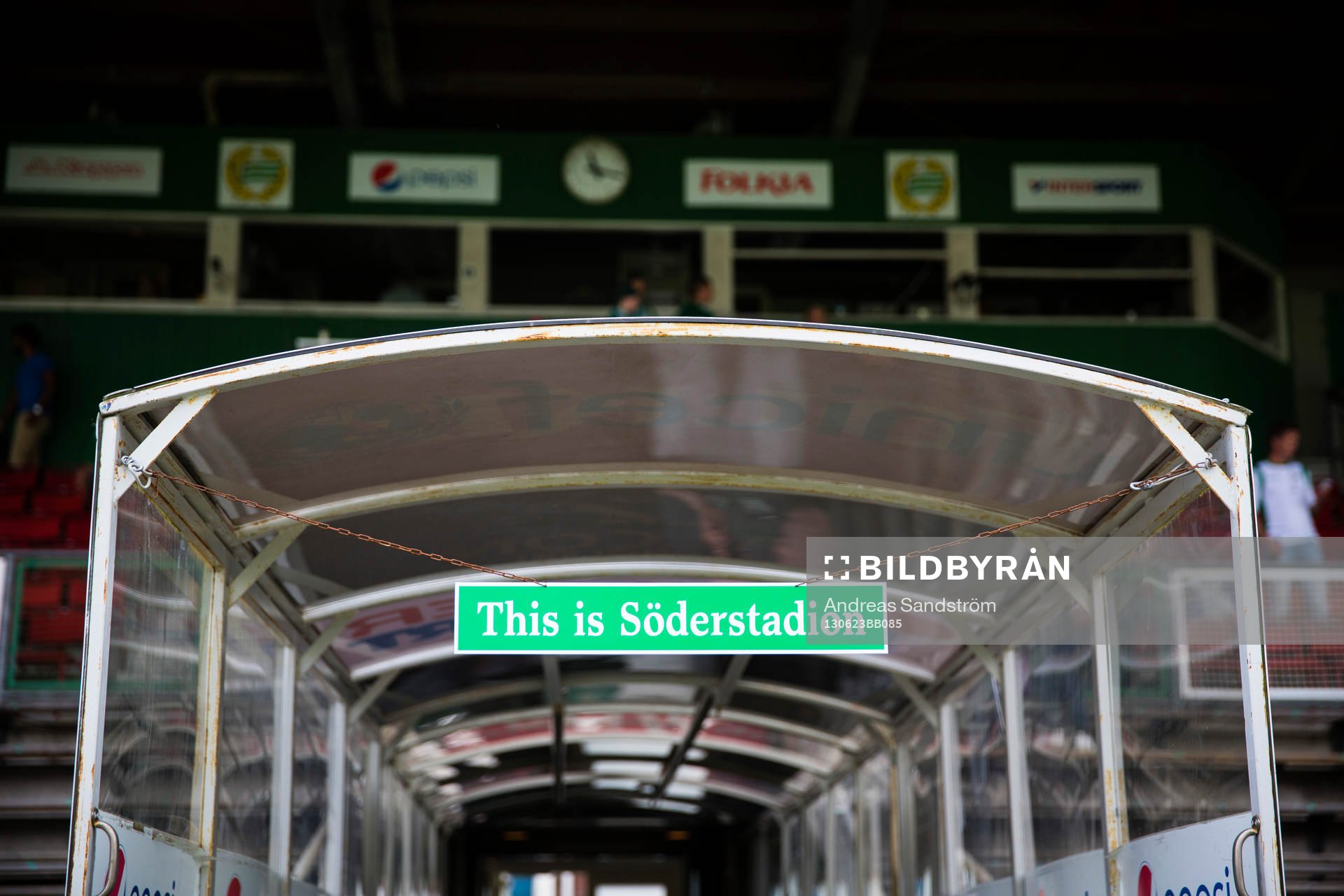 En skylt med texten This is Söderstadion hänger över