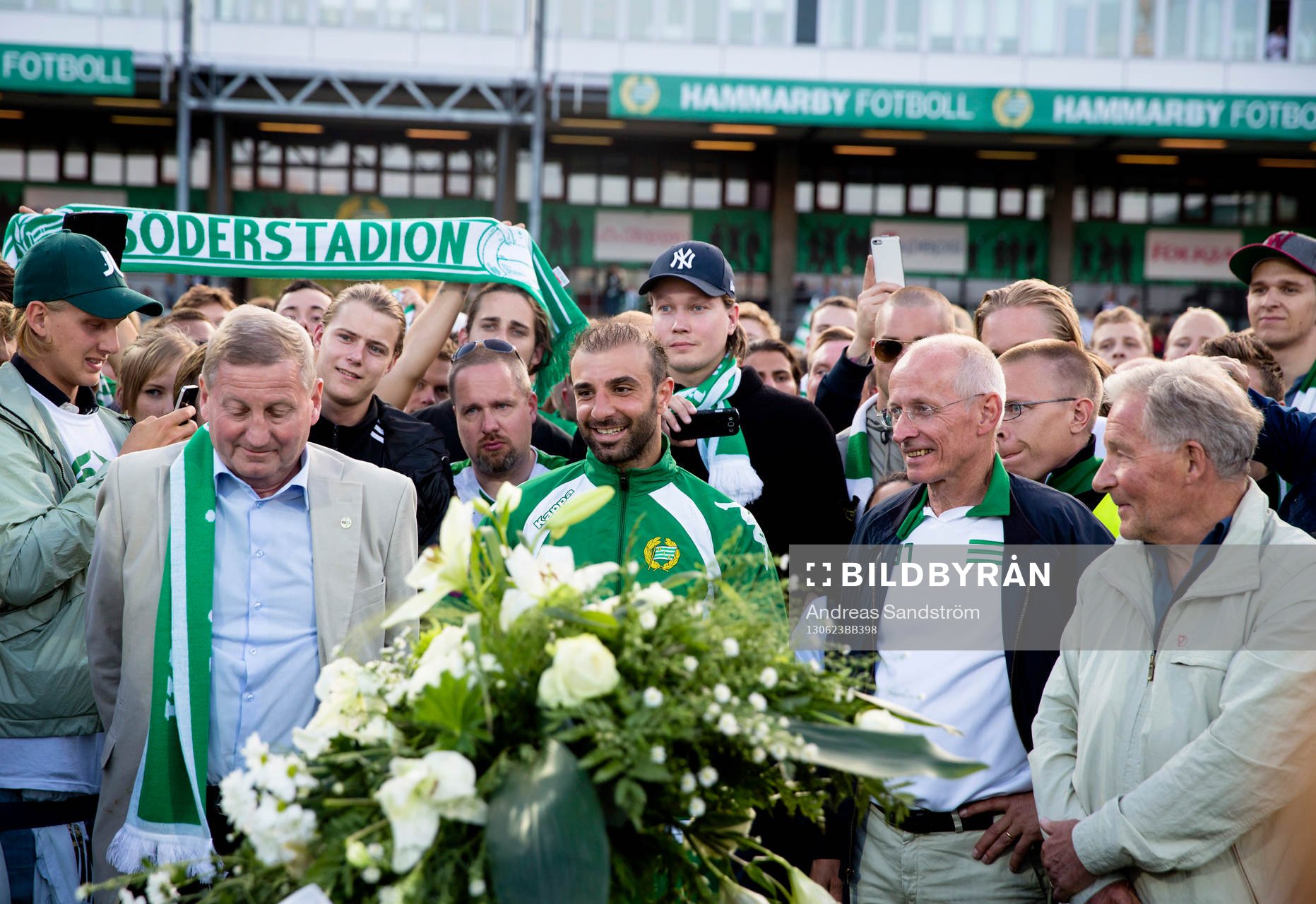Kennedy Bakircioglü, Hammarby ser glad ut vid kransen på mittcirkeln efter den sista matchen på Söderstadion som spelades mellan Hammarby och Ängelholm i Superettan i fotboll 23 Juni 2013 i Stockholm.