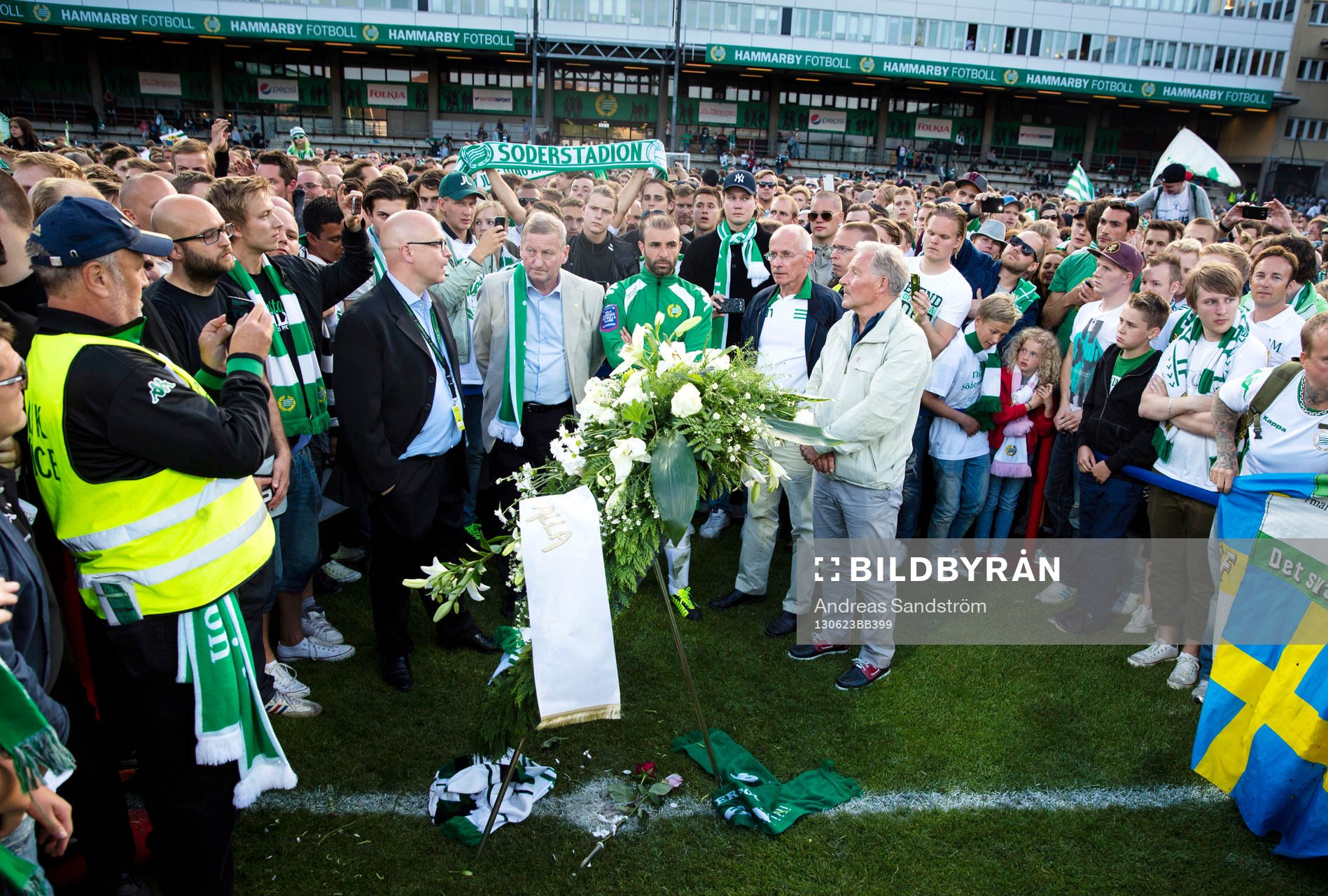 Hammarbys Kennedy Bakircioglü står vid kransen på mittcirkeln efter den sista matchen på Söderstadion som spelades mellan Hammarby och Ängelholm i Superettan i fotboll 23 Juni 2013 i Stockholm.