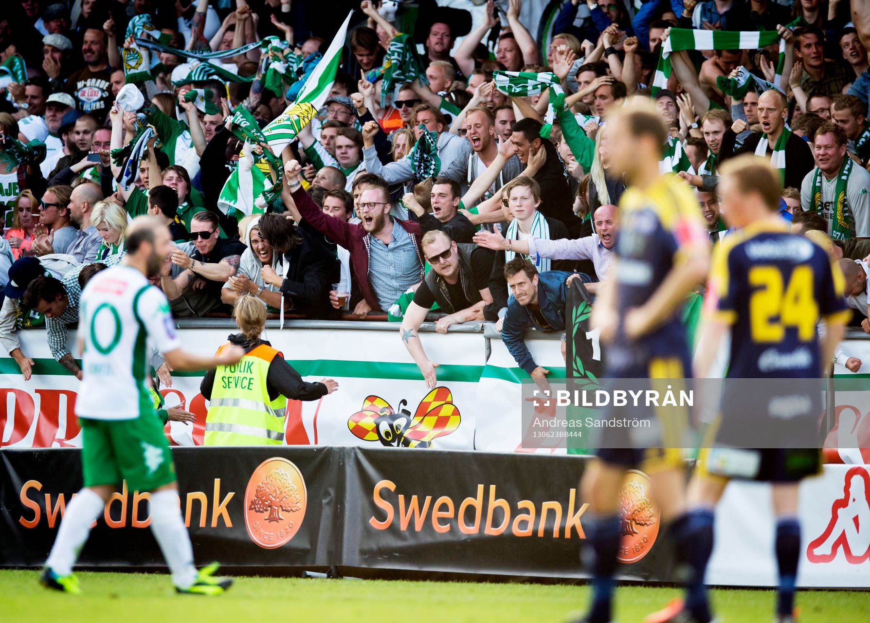 Publiken jublar efter att Hammarbys Kennedy Bakircioglü gjort 1-1 kvitteringen i matchen mellan Hammarby och Ängelholm i Superettan i fotboll 23 Juni 2013 i Stockholm.