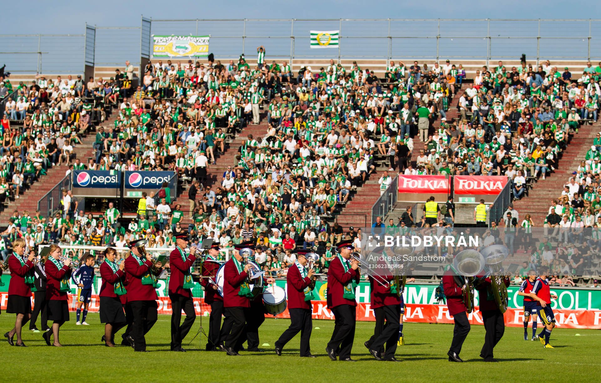 En orkester spelar innan matchen mellan Hammarby och Ängelholm i Superettan i fotboll 23 Juni 2013 i Stockholm. 
