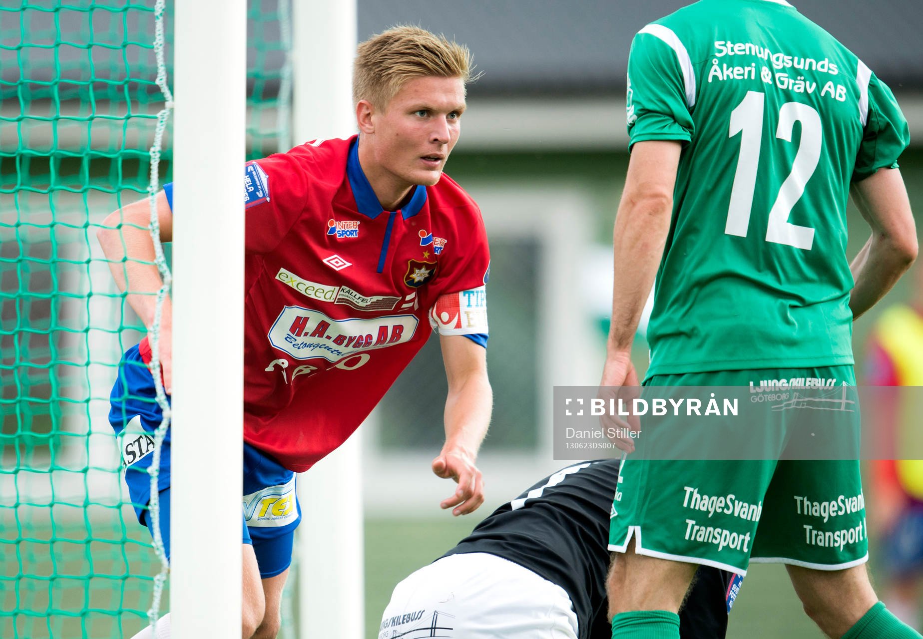 Örgrytes Henrik Carlsson har en boll i mål men döms bort för offside i matchen mellan Ljungskile och Örgryte i Superettan i fotboll 23 juni 2013 i Ljungskile .
