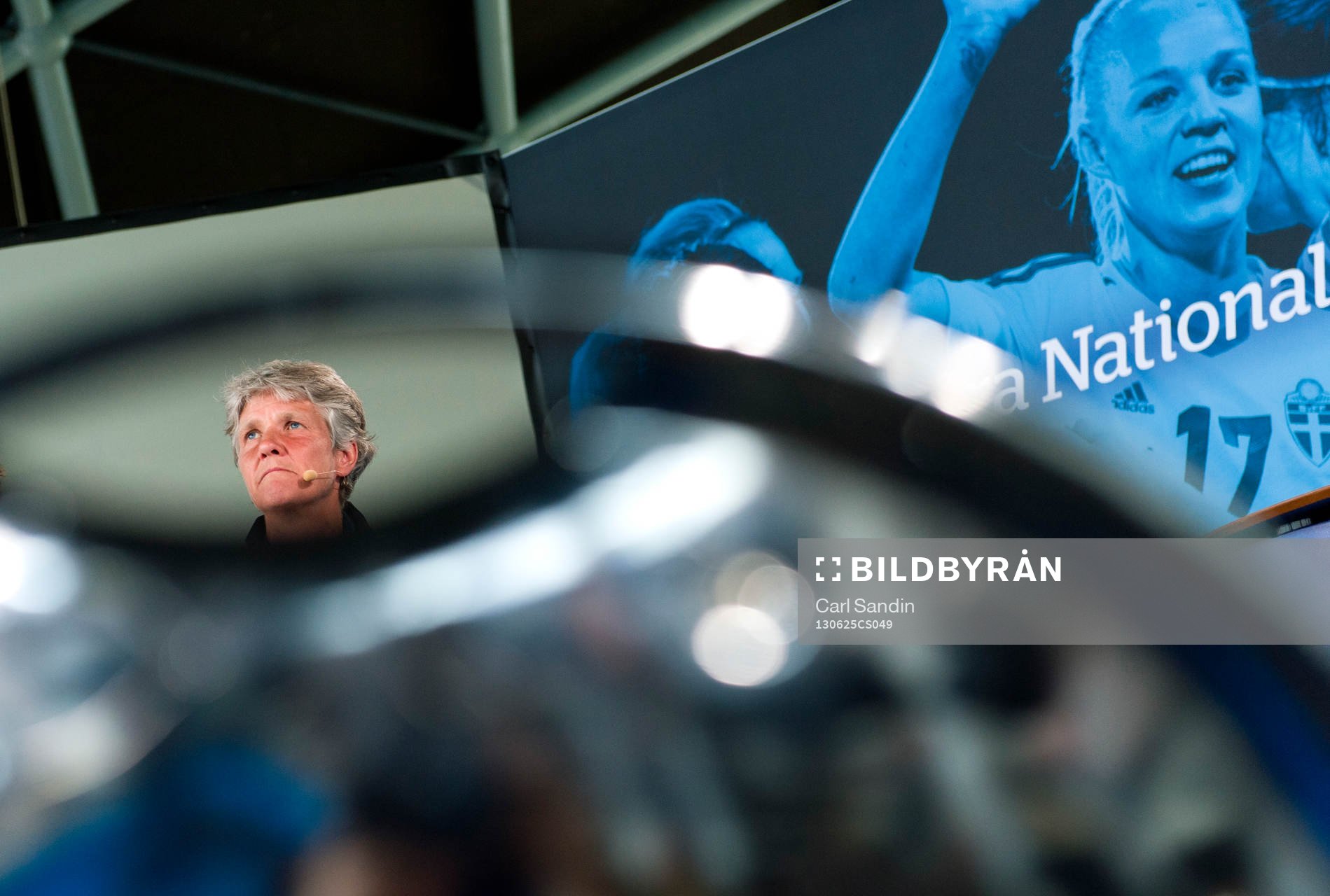 Sveriges förbundskapten Pia Sundhage under presskonferensen inför dam-EM den 25 juni 2013 i Göteborg.