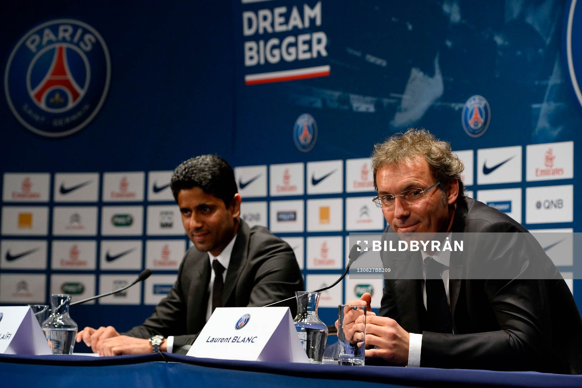  Fotboll, Paris Saint German: Nasser Al Khelaifi / Laurent BLANC - 27.06.2013 - Presentation du nouvel entraineur du Paris Saint Germain - Conference de Presse - 