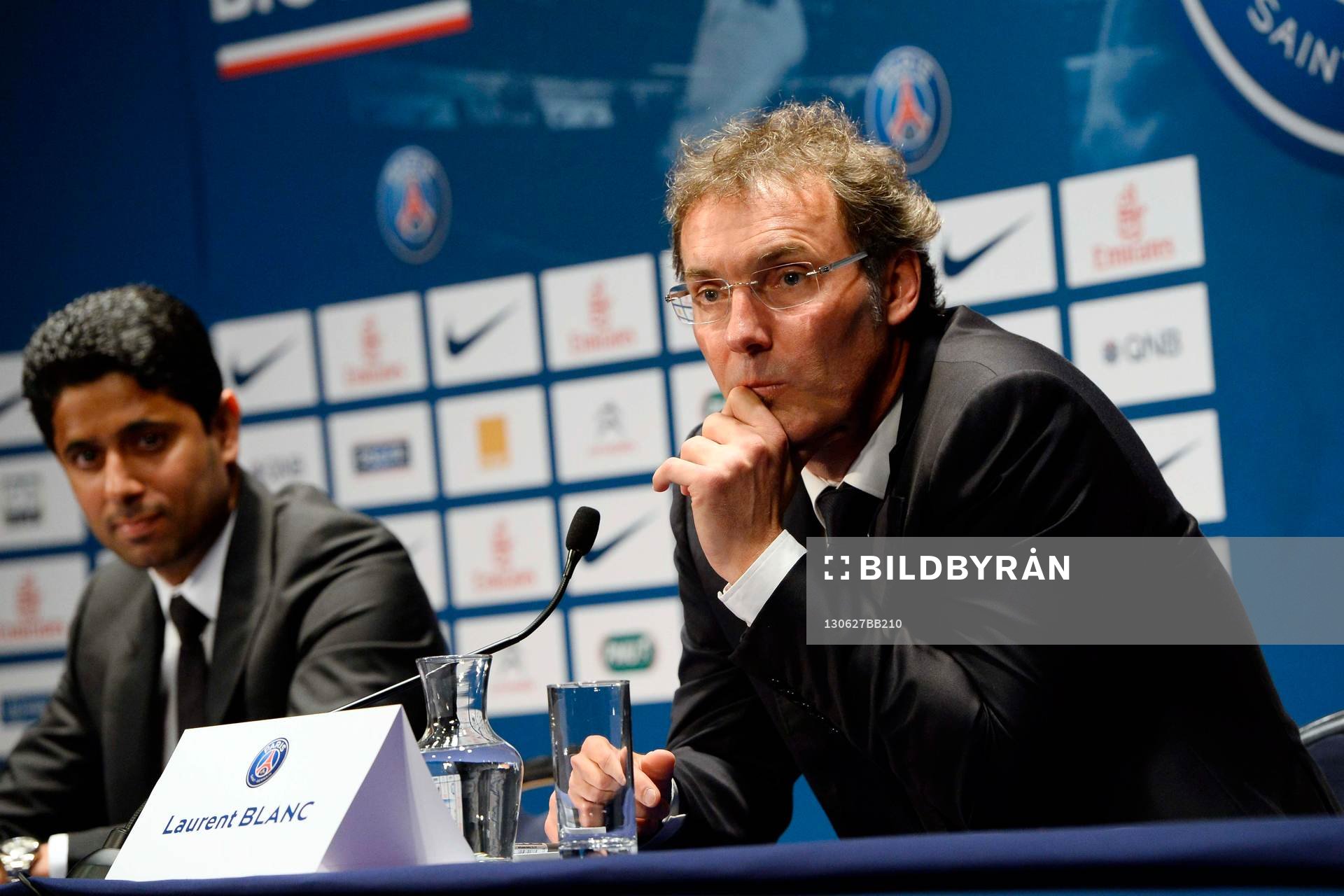  Fotboll, Paris Saint German: Nasser Al Khelaifi / Laurent BLANC - 27.06.2013 - Presentation du nouvel entraineur du Paris Saint Germain - Conference de Presse - 