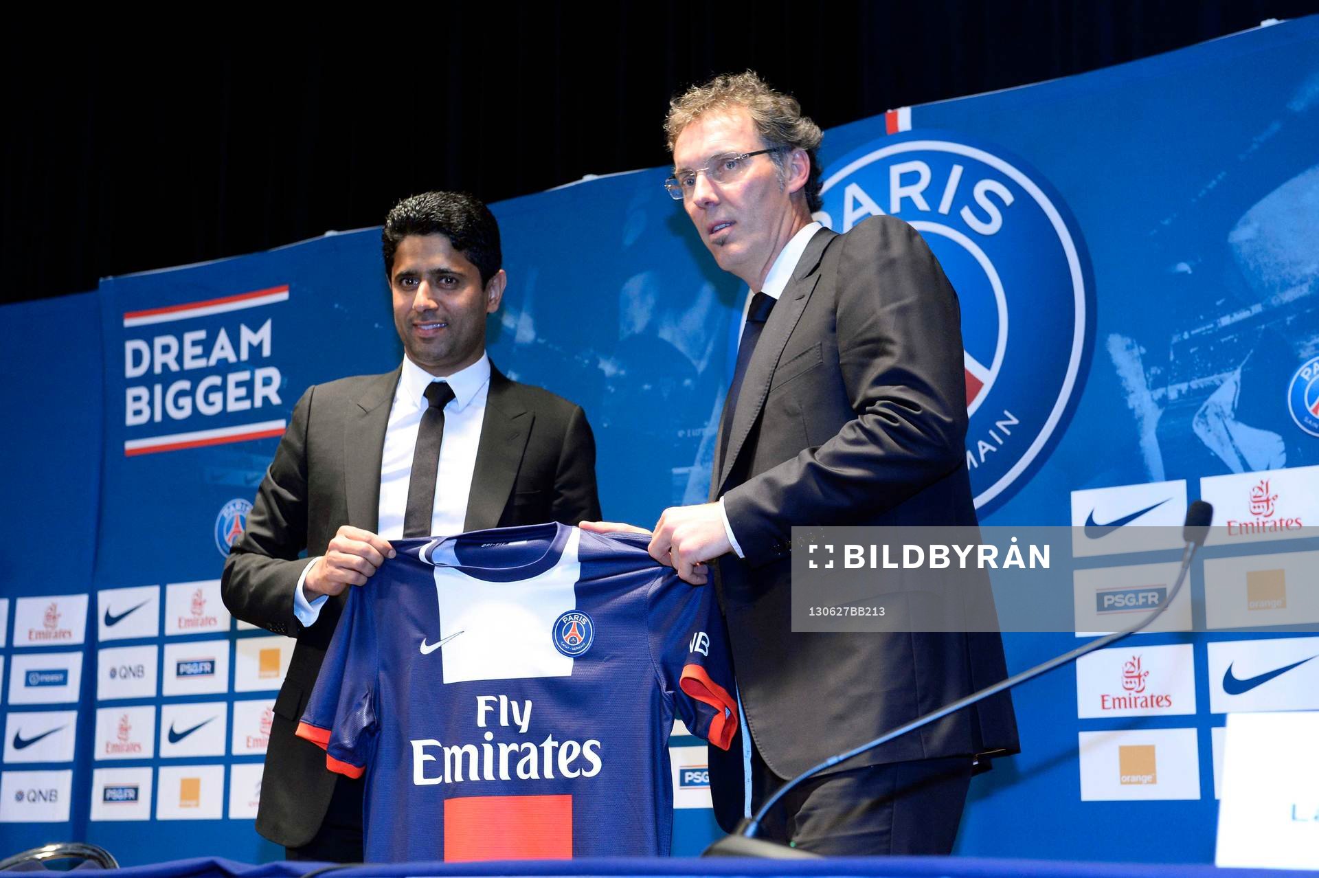  Fotboll, Paris Saint German: Nasser Al Khelaifi / Laurent BLANC - 27.06.2013 - Presentation du nouvel entraineur du Paris Saint Germain - Conference de Presse - 