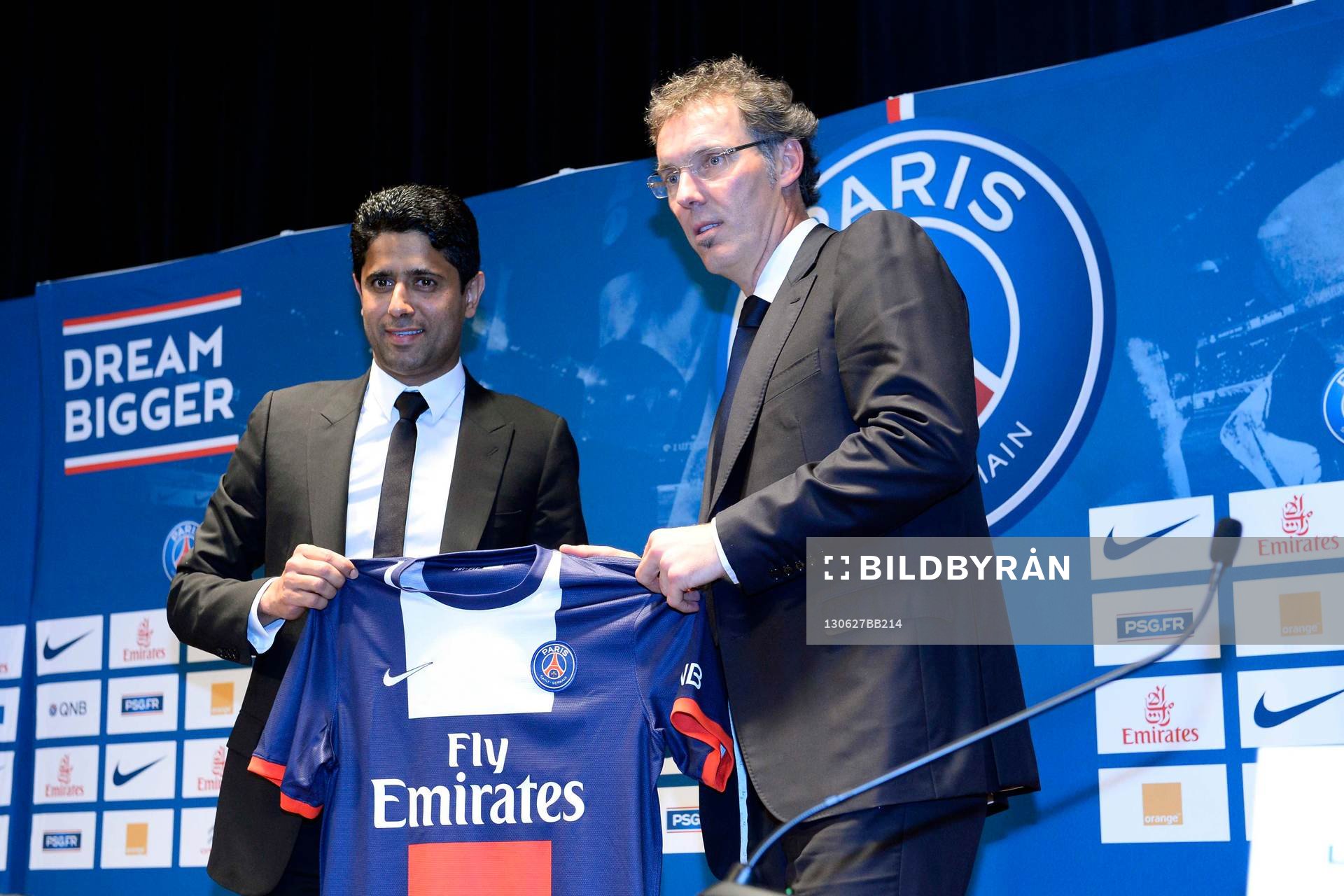  Fotboll, Paris Saint German: Nasser Al Khelaifi / Laurent BLANC - 27.06.2013 - Presentation du nouvel entraineur du Paris Saint Germain - Conference de Presse - 