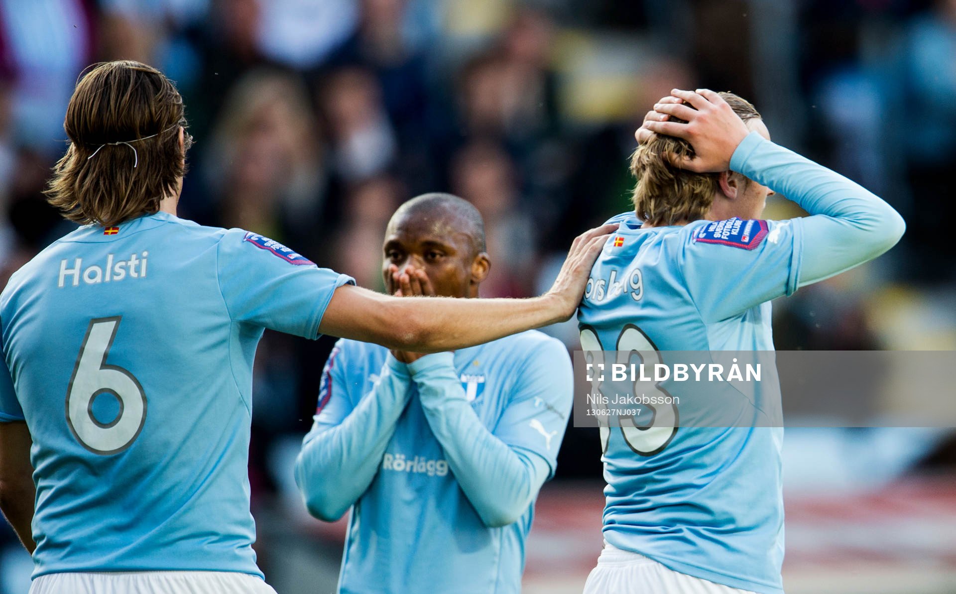 Malmö FFs Markus Halsti Tokelo Rantie Emil Forsberg deppar