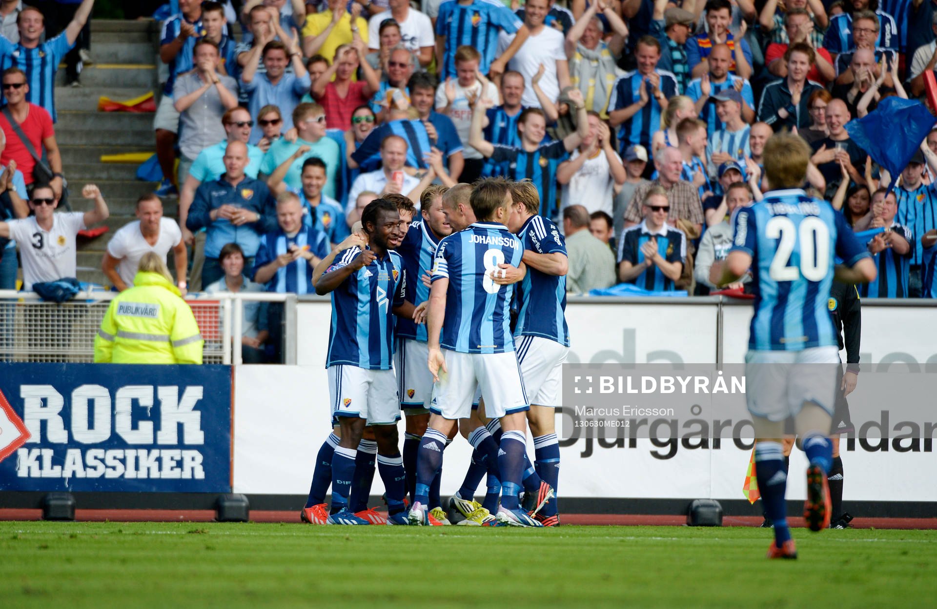 Jubel i Djurgården efter 1 - 0 av Amadou Jawo,  i matchen mellan Djurgården och Öster den 30 juni 2013 i Stockholm.