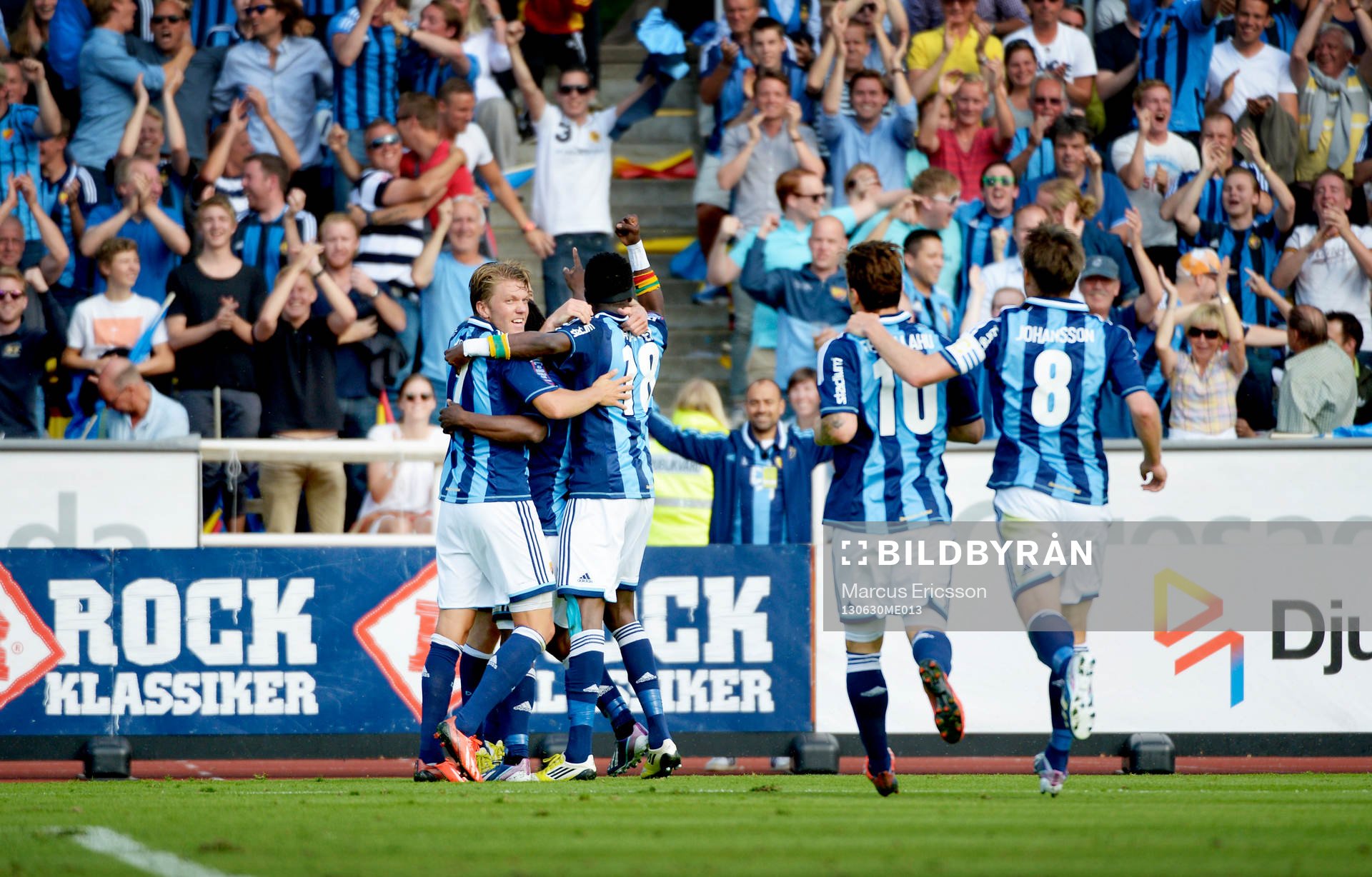 Jubel i Djurgården efter 1 - 0 av Amadou Jawo,  i matchen mellan Djurgården och Öster den 30 juni 2013 i Stockholm.