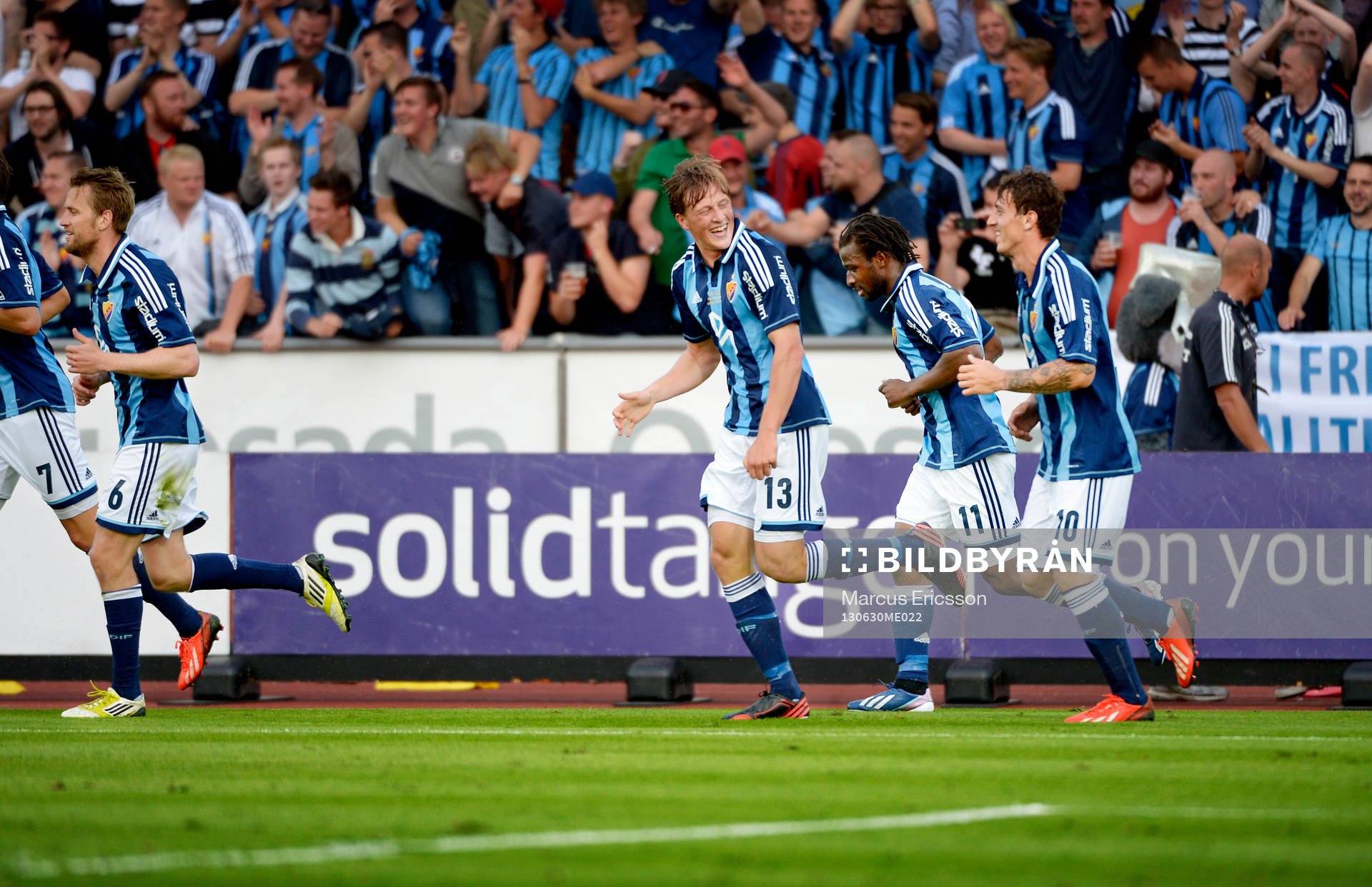 Emil Bergström jublar efter 2 - 0 i matchen mellan Djurgården och Öster den 30 juni 2013 i Stockholm.
