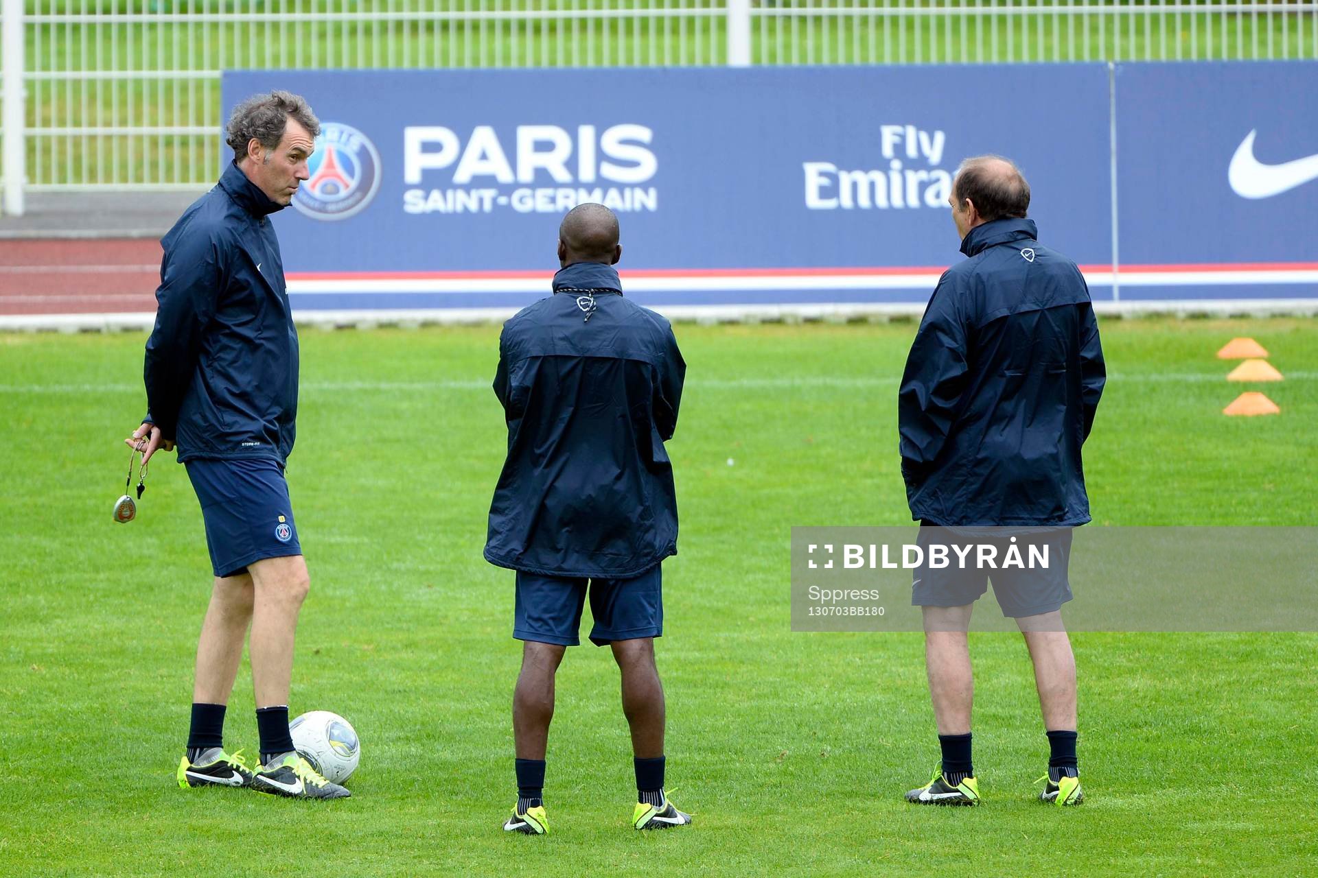 Fotboll, Träning, Paris Saint Germain: Laurent BLANC / Jean Louis GASSET / Claude MAKELELE - 03.07.2013 - Entrainement du Paris Saint Germain -Centre Technique du Football - Clairefontaine-