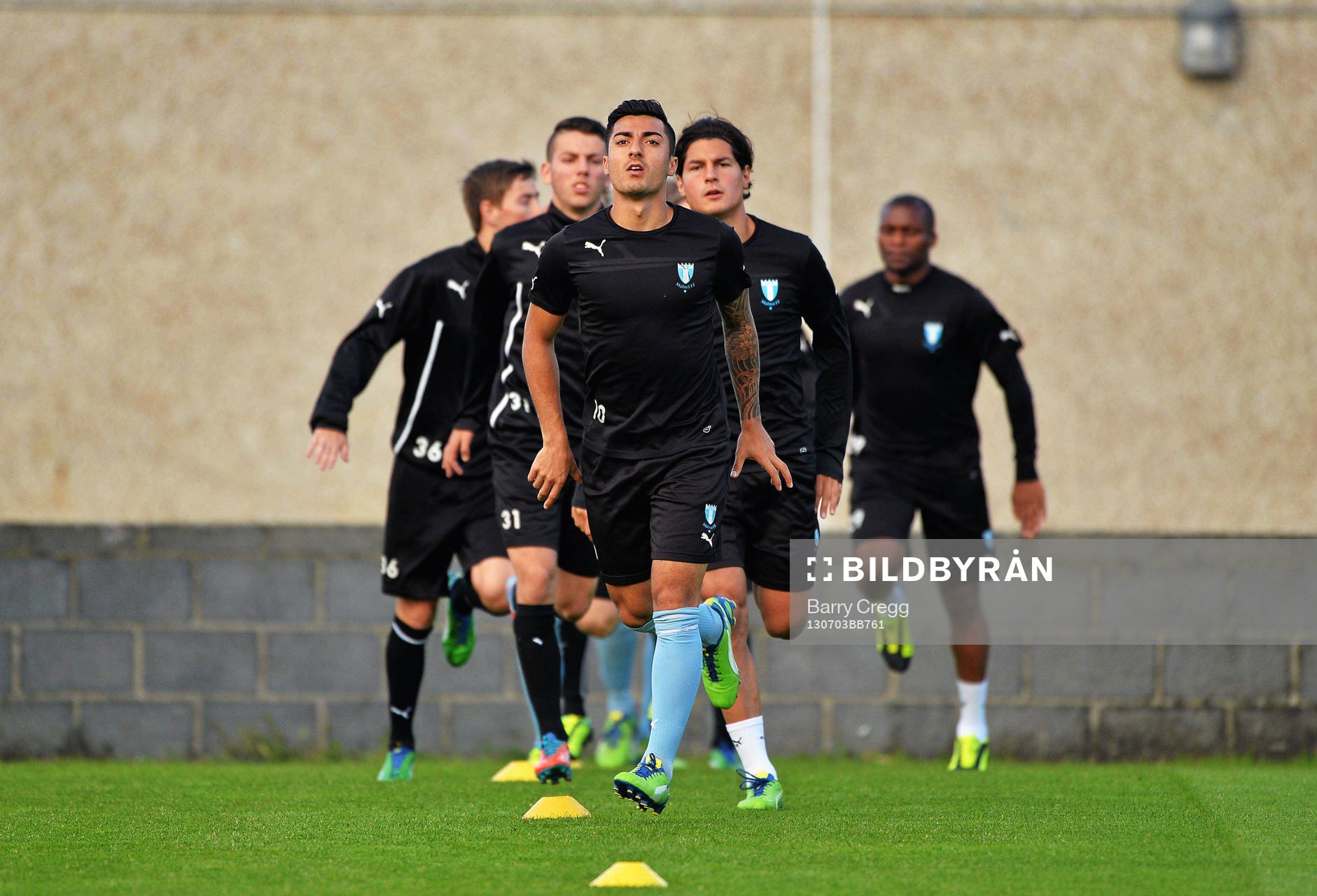 Malmö captain Jiloan Hamad leads his team-mates in a