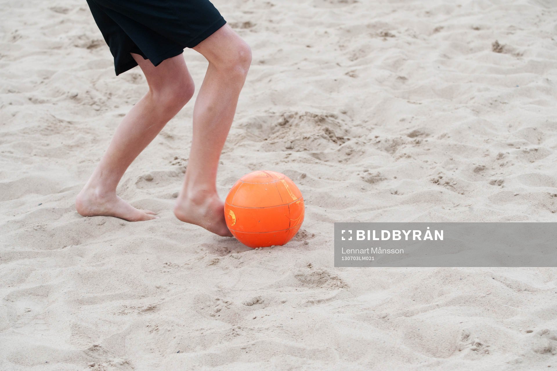 Sand, beachsoccerplan, boll, fot, fötter
