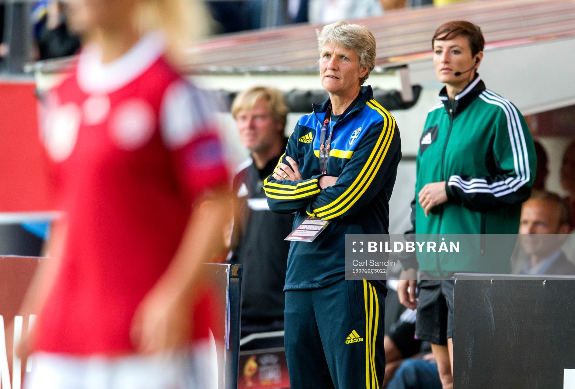 Sveriges förbundskapten Pia Sundhage i matchen mellan
