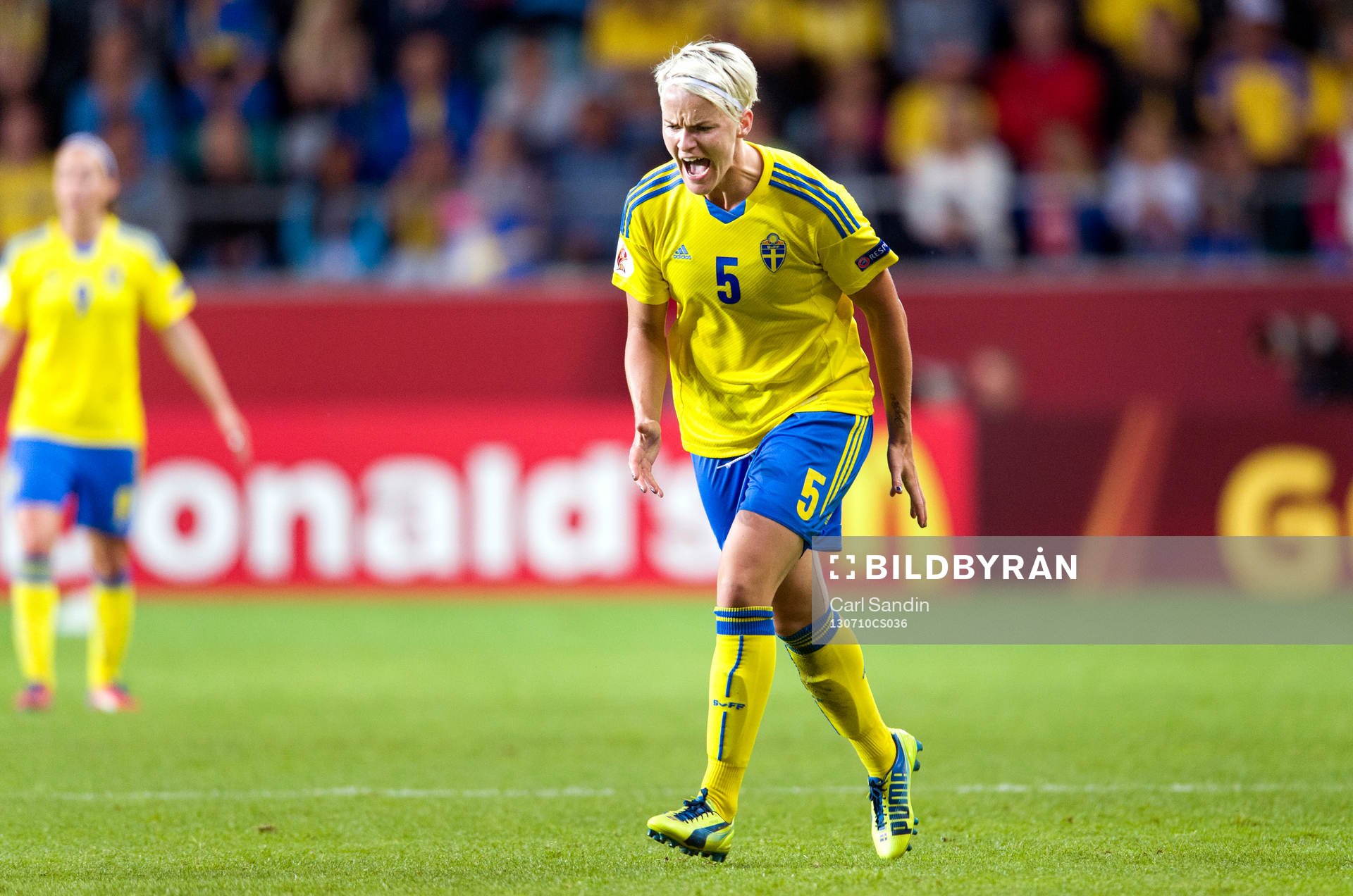 Sveriges Nilla Fischer skriker ut sin ilska i matchen