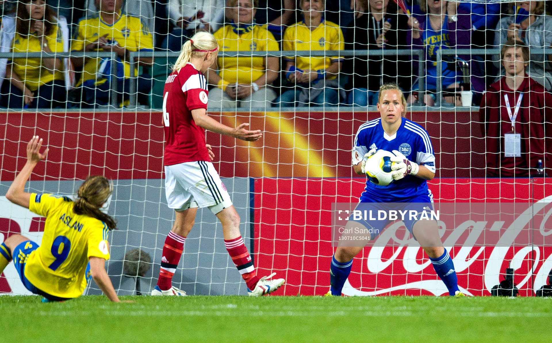 Danmarks målvakt Stina Petersen med bollen i matchen
