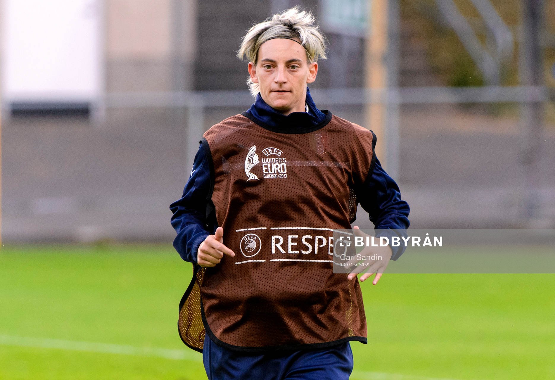 Italiens Melania Gabbiadini under träningen inför matchen mot Sverige i dam-EM 15 juli 2013 i Halmstad.