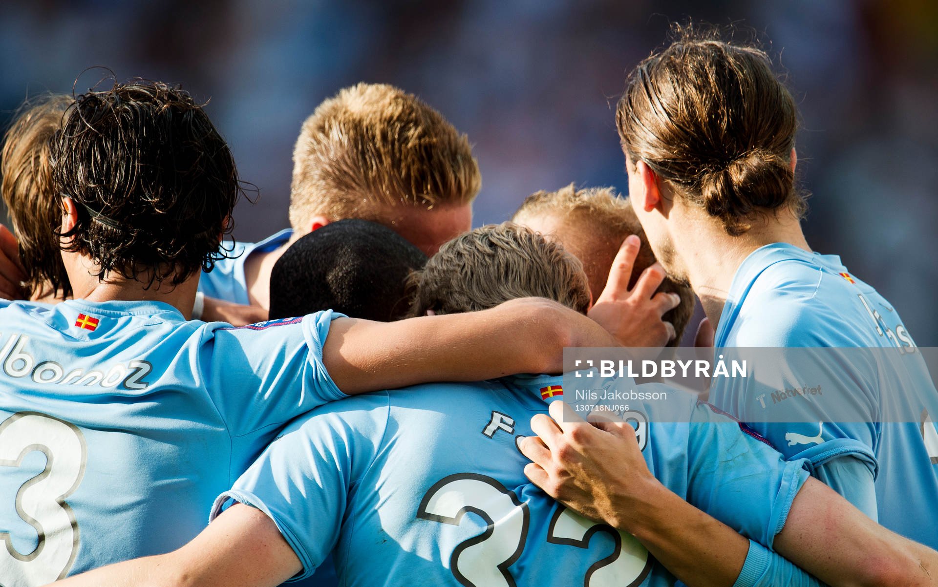 Malmö FFs spelare jublar under kvalmatchen till Europa League mellan Malmö FF och Hibernian den 18 Juli 2013.