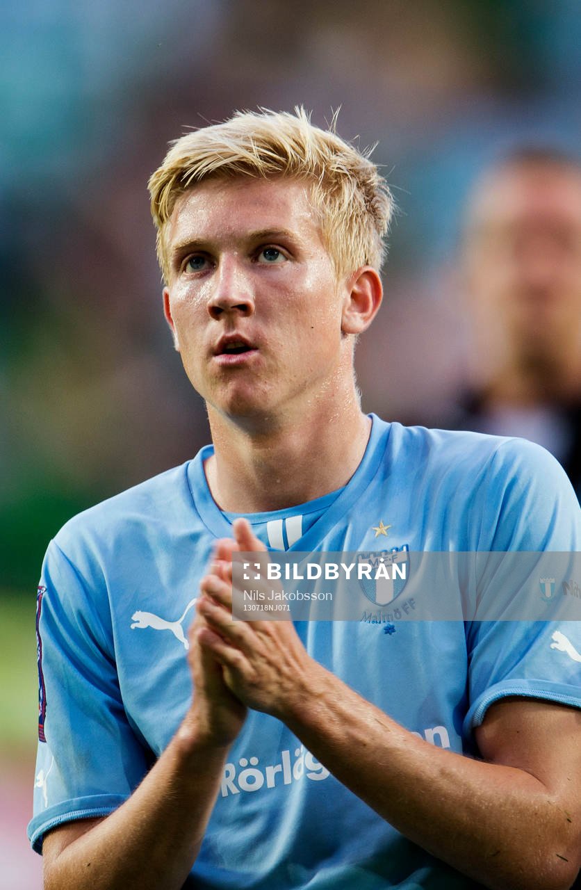 Malmö FFs Simon Kroon under kvalmatchen till Europa League mellan Malmö FF och Hibernian den 18 Juli 2013.