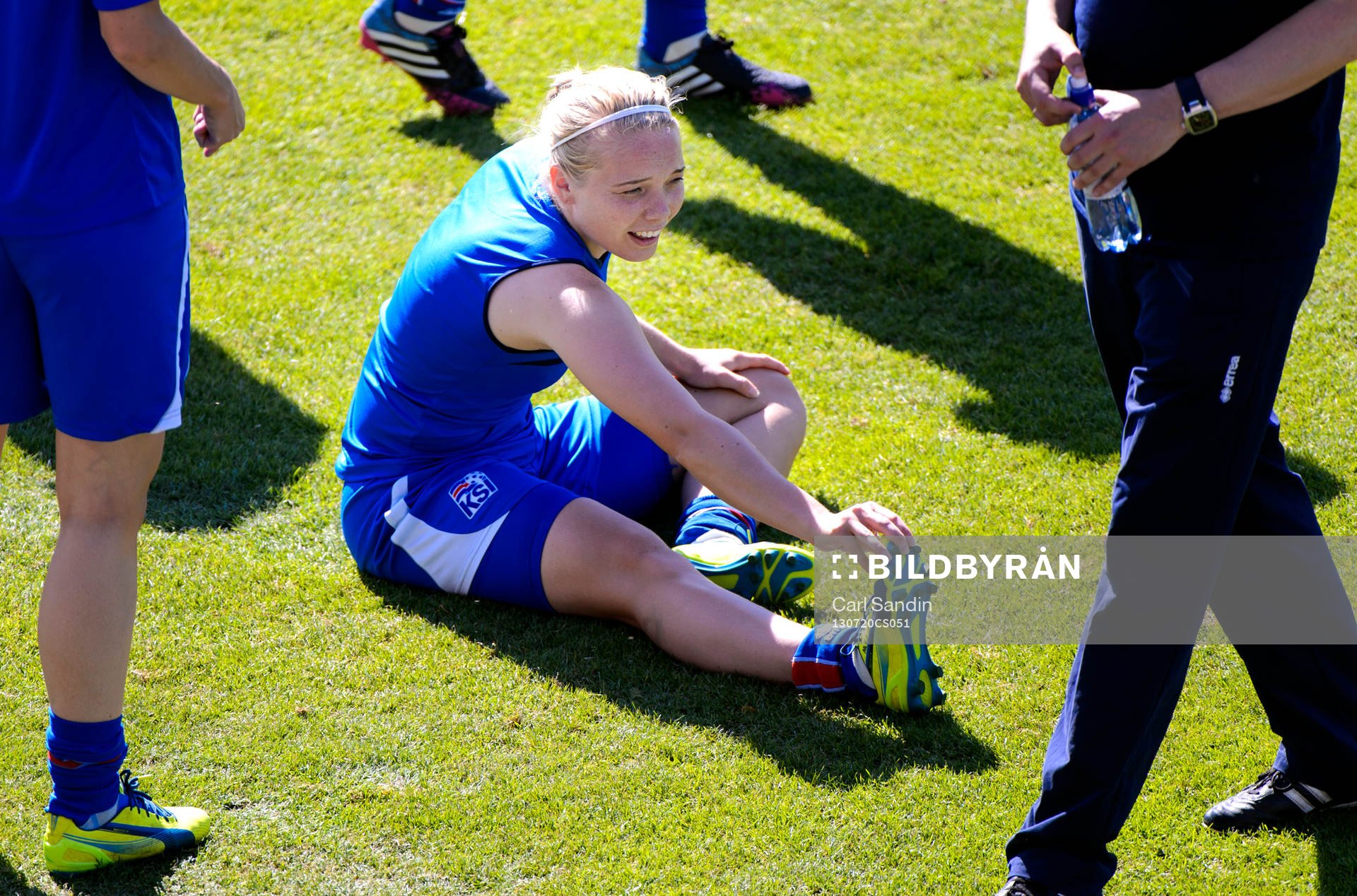 Islands Margret Lara Vidarsdottir under träningen inför kvartsfinalen mot Sverige i dam-EM i fotboll 20 juli 2013 i Halmstad.