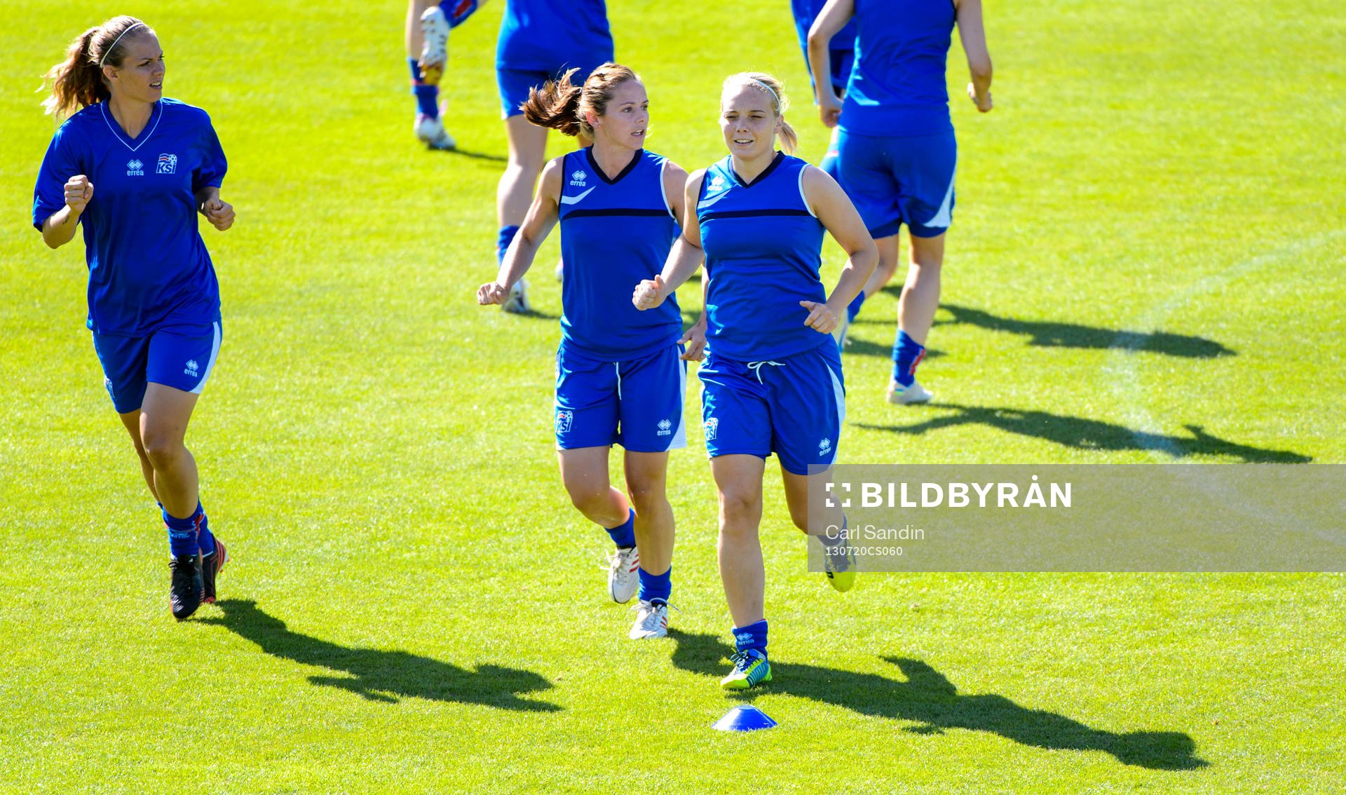 Islands Margret Lara Vidarsdottir under träningen inför kvartsfinalen mot Sverige i dam-EM i fotboll 20 juli 2013 i Halmstad.