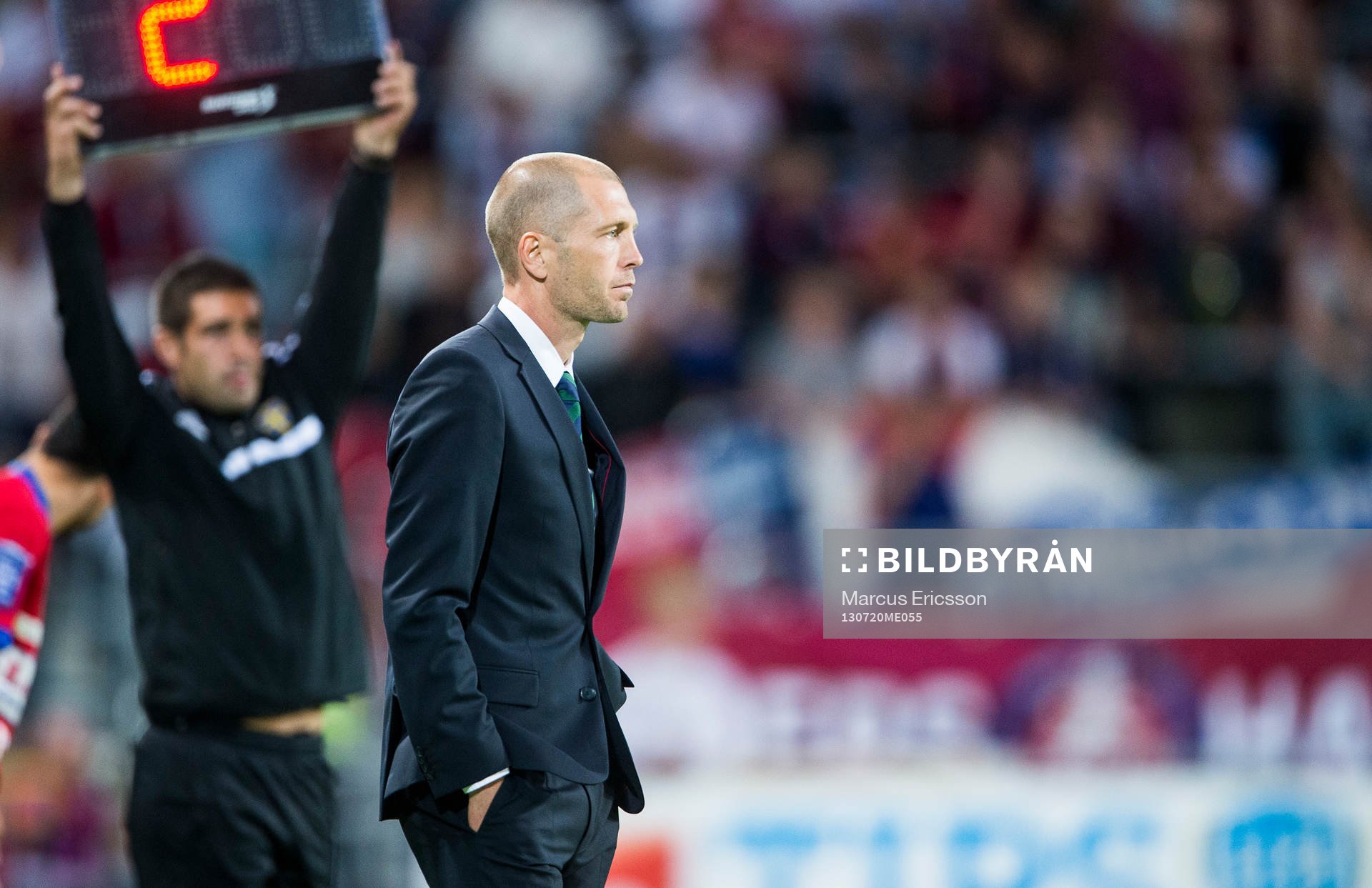 Hammarbys tränare Gregg Berhalter tom i blicken under fotbollsmatchen i Superettan mellan Hammarby och Örgryte den 20 juli 2013 i Stockholm.