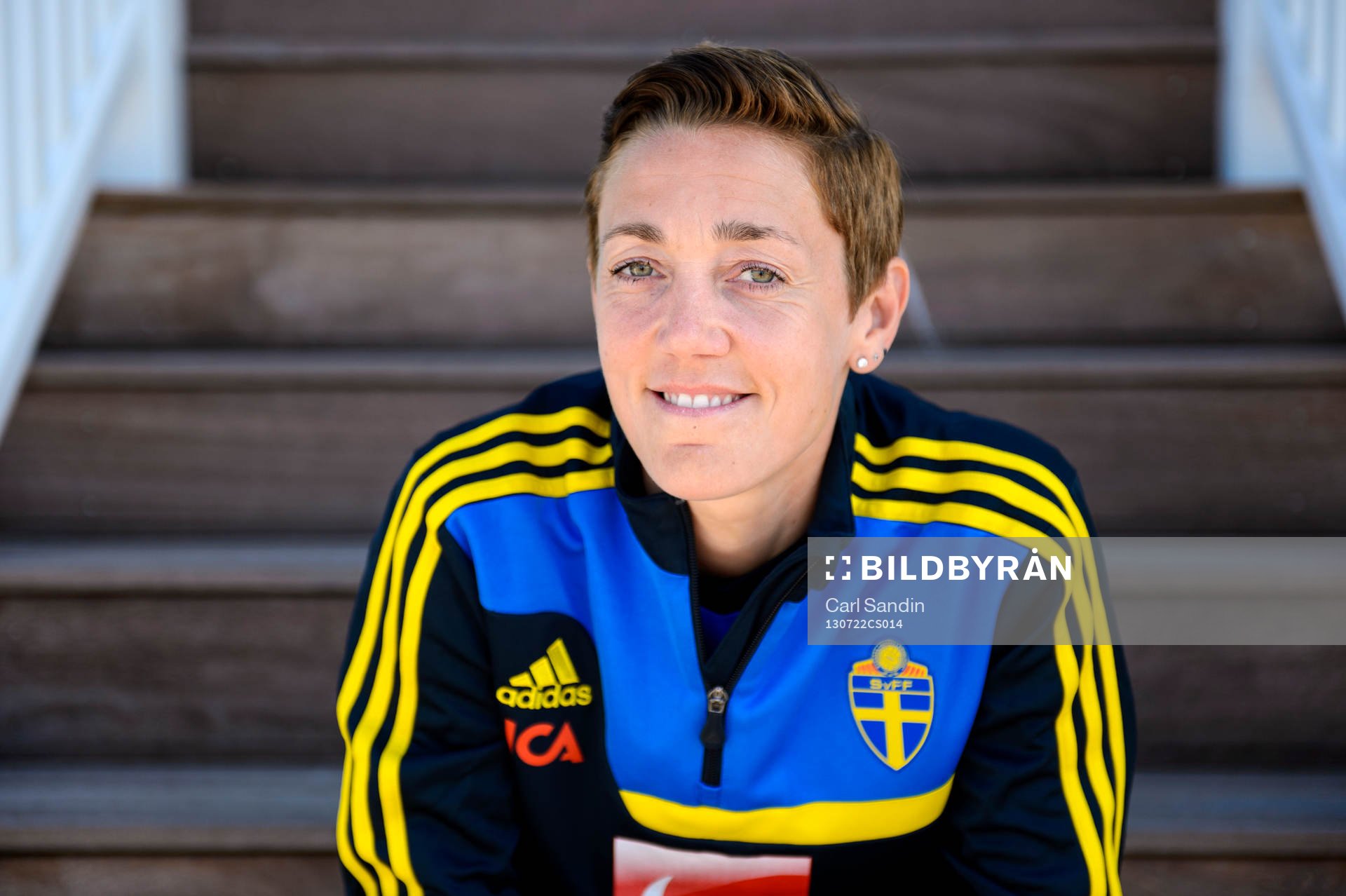 Sveriges Therese Sjögran under pressträffen på spelarhotellet 22 juli 2013 i Falkenberg.