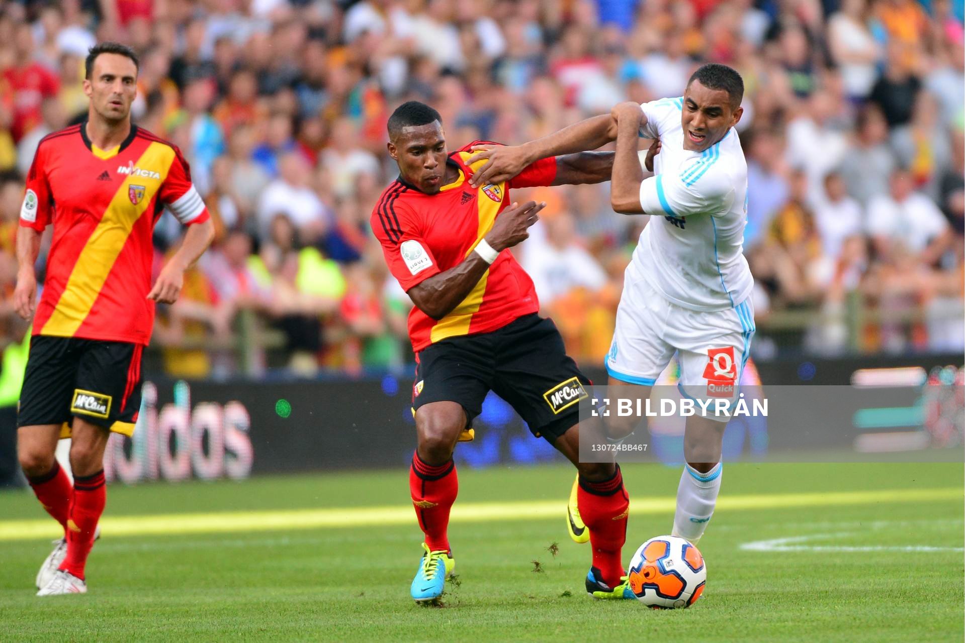  Fotboll, träningsmatch, Lens - Marseille: Loick LANDRE / Dimitri Payet - 24.07.2013 - Lens / Marseille - Match Amical -