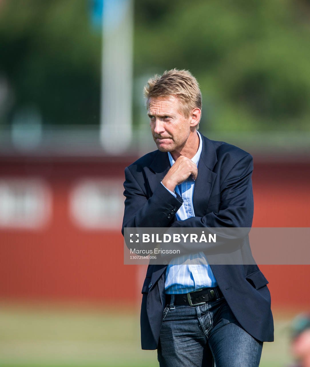 Thomas Dennerby under sin första fotbollsträning som tränare med Hammarby den 25 juli 2013 i Stockholm.