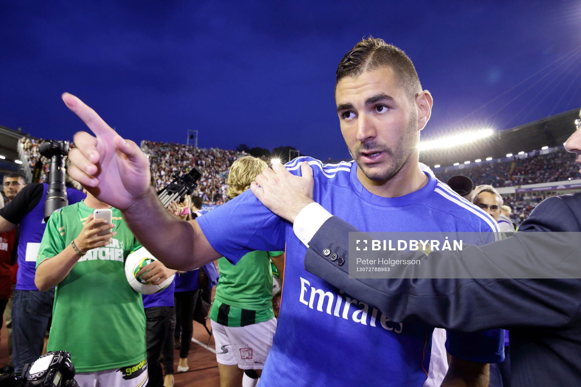 Målgörare 1-0 Real Madrids Karim Benzema under matchen mellan Real Madrid och Paris Saint-Germain 27 juli 2013 i Göteborg.