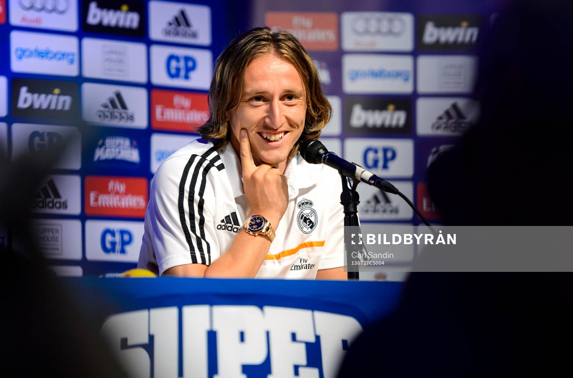 Real Madrids Luka Modric under presskonferensen inför matchen mellan Real Madrid och Paris Saint-Germain  27 juli 2013 i Göteborg.